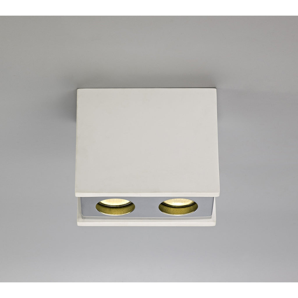 NLK01139 Inigo 2 Light Ceiling White Paintable Gypsum With Polished Chrome Cover