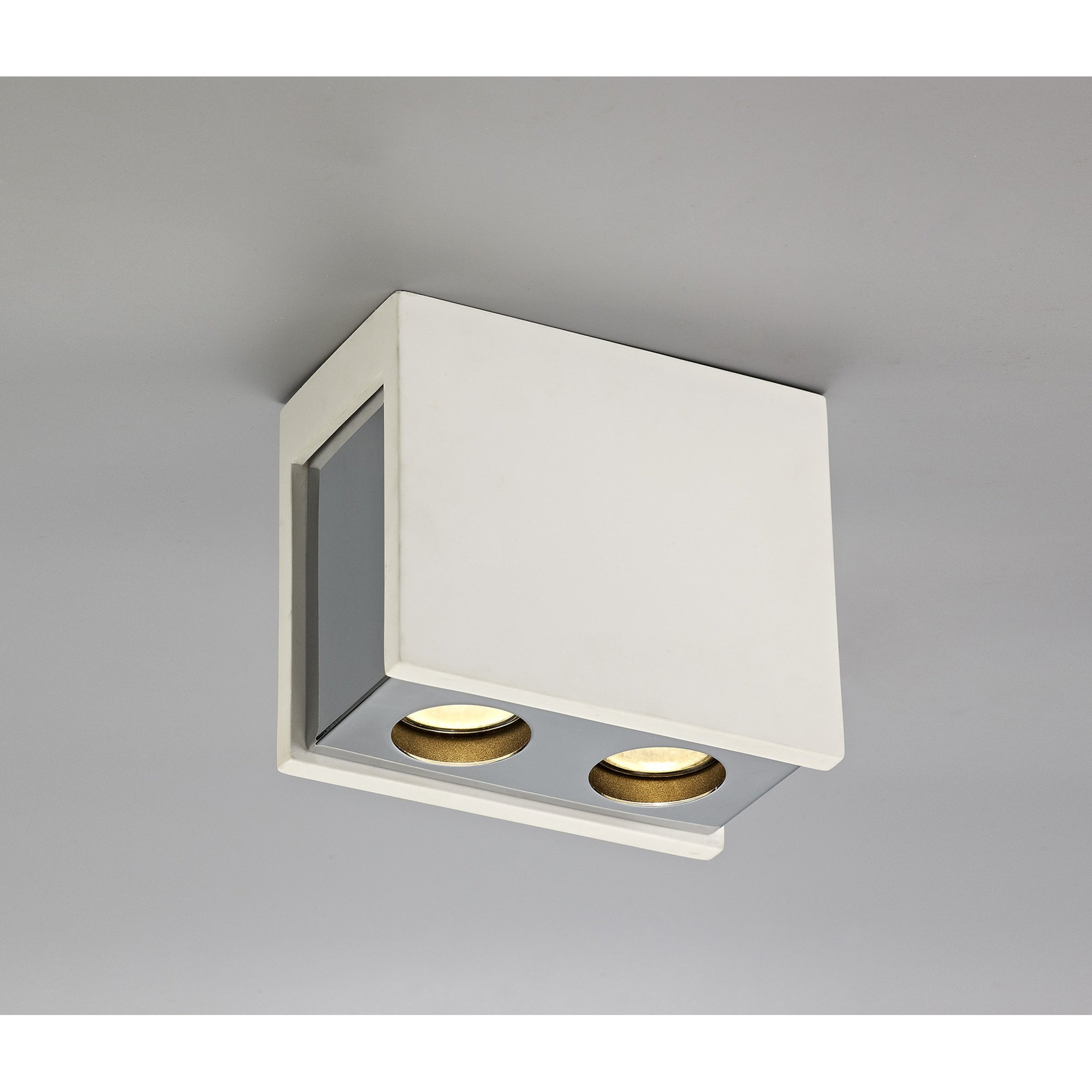 NLK01139 Inigo 2 Light Ceiling White Paintable Gypsum With Polished Chrome Cover