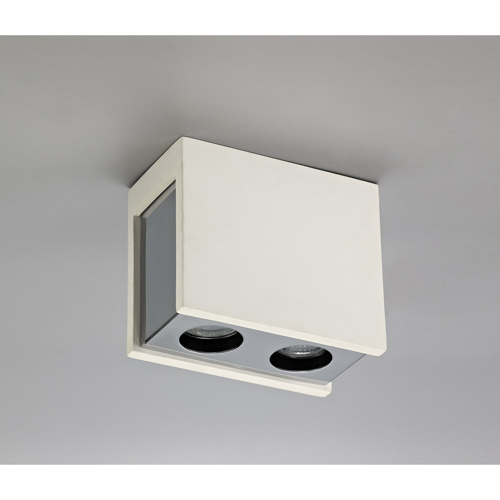 NLK01139 Inigo 2 Light Ceiling White Paintable Gypsum With Polished Chrome Cover