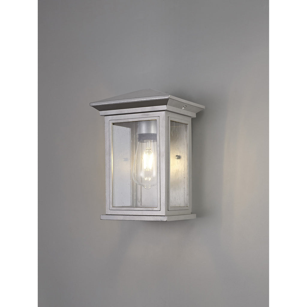 NL75609 Kemel Outdoor Flush Wall Lamp 1 Light Silver Grey/Clear Seeded Glass