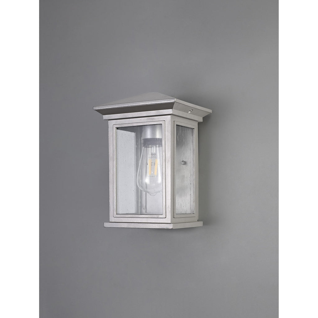 NL75609 Kemel Outdoor Flush Wall Lamp 1 Light Silver Grey/Clear Seeded Glass