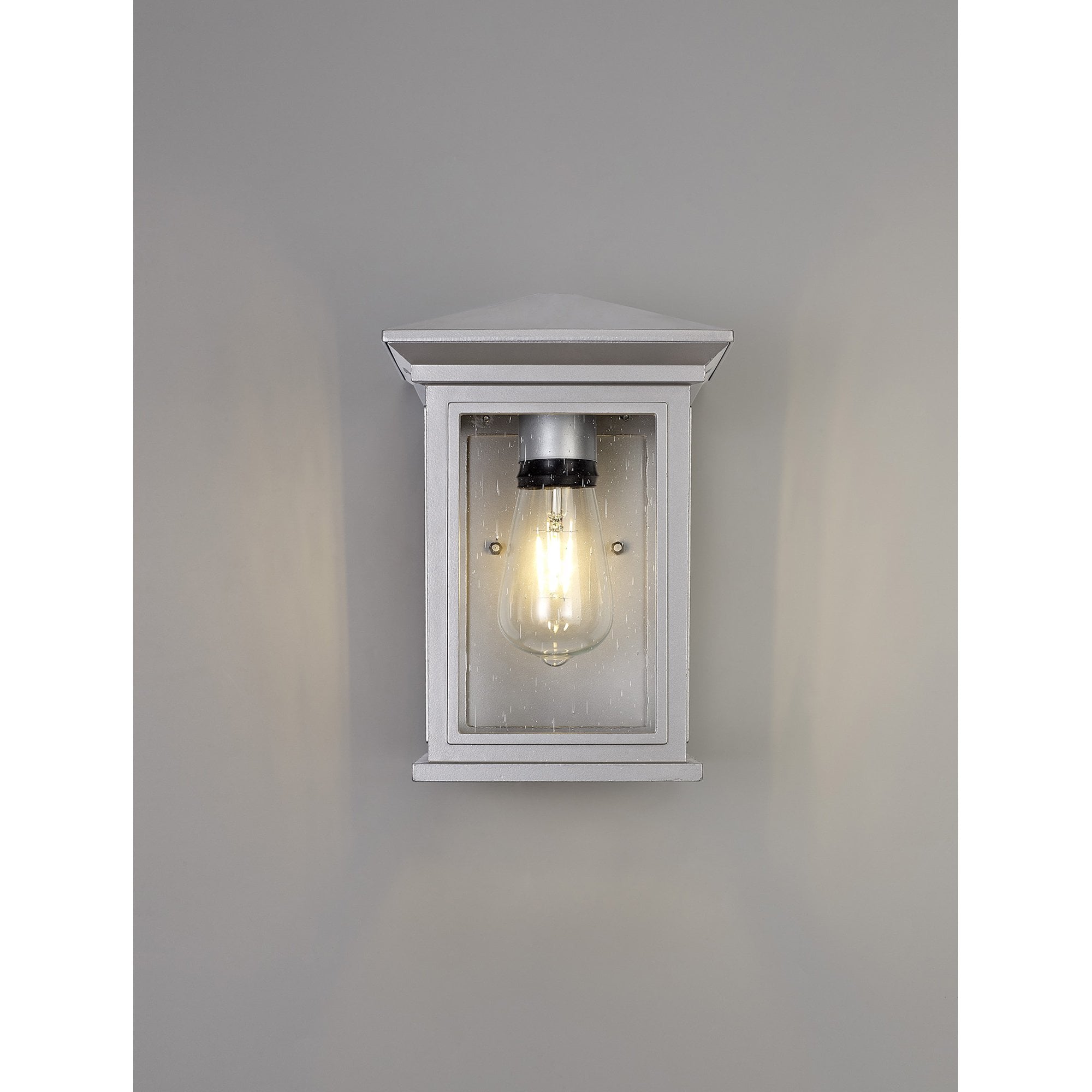 NL75609 Kemel Outdoor Flush Wall Lamp 1 Light Silver Grey/Clear Seeded Glass
