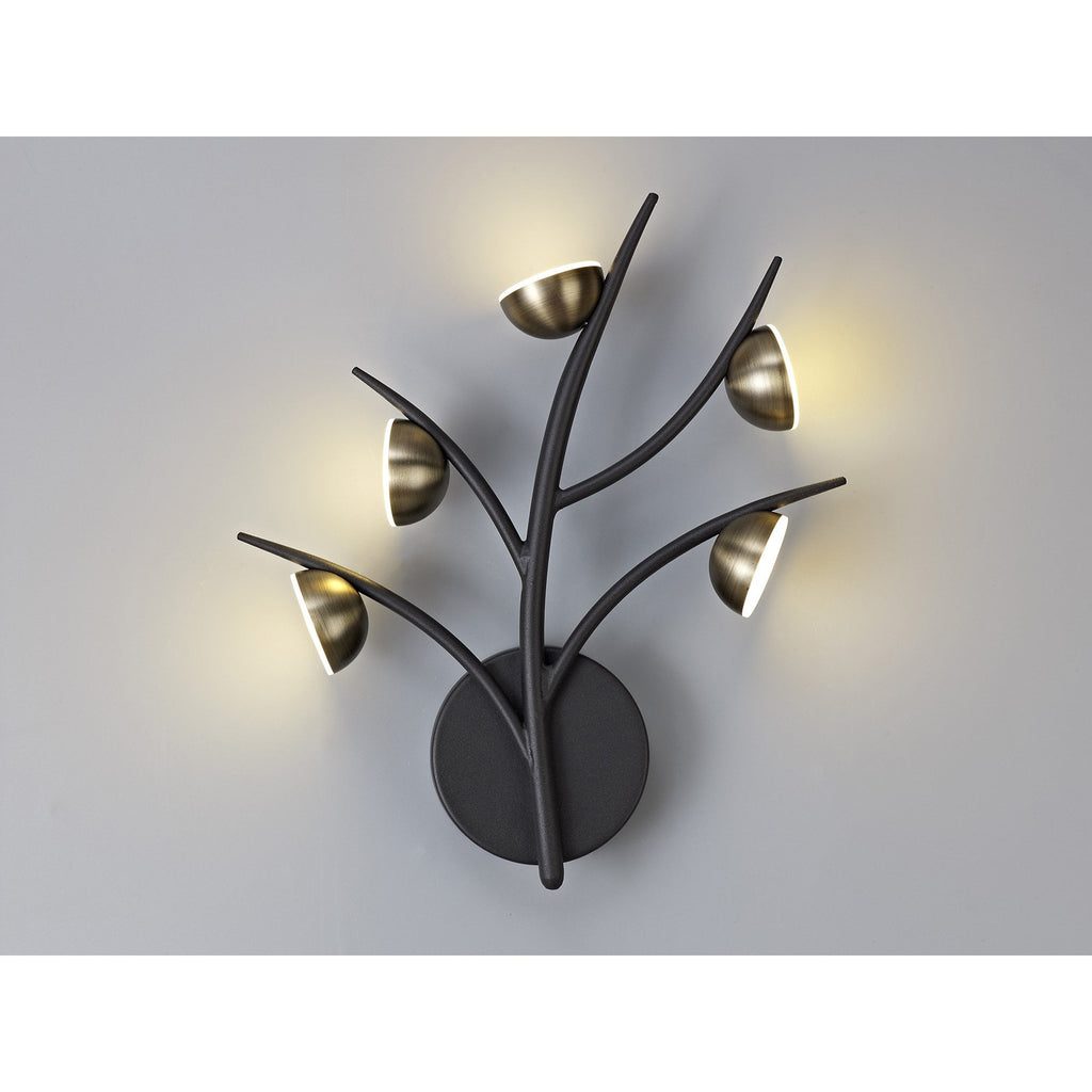 NL71829 Kingly 5 Light Wall Lamp LED Black/Antique Brass