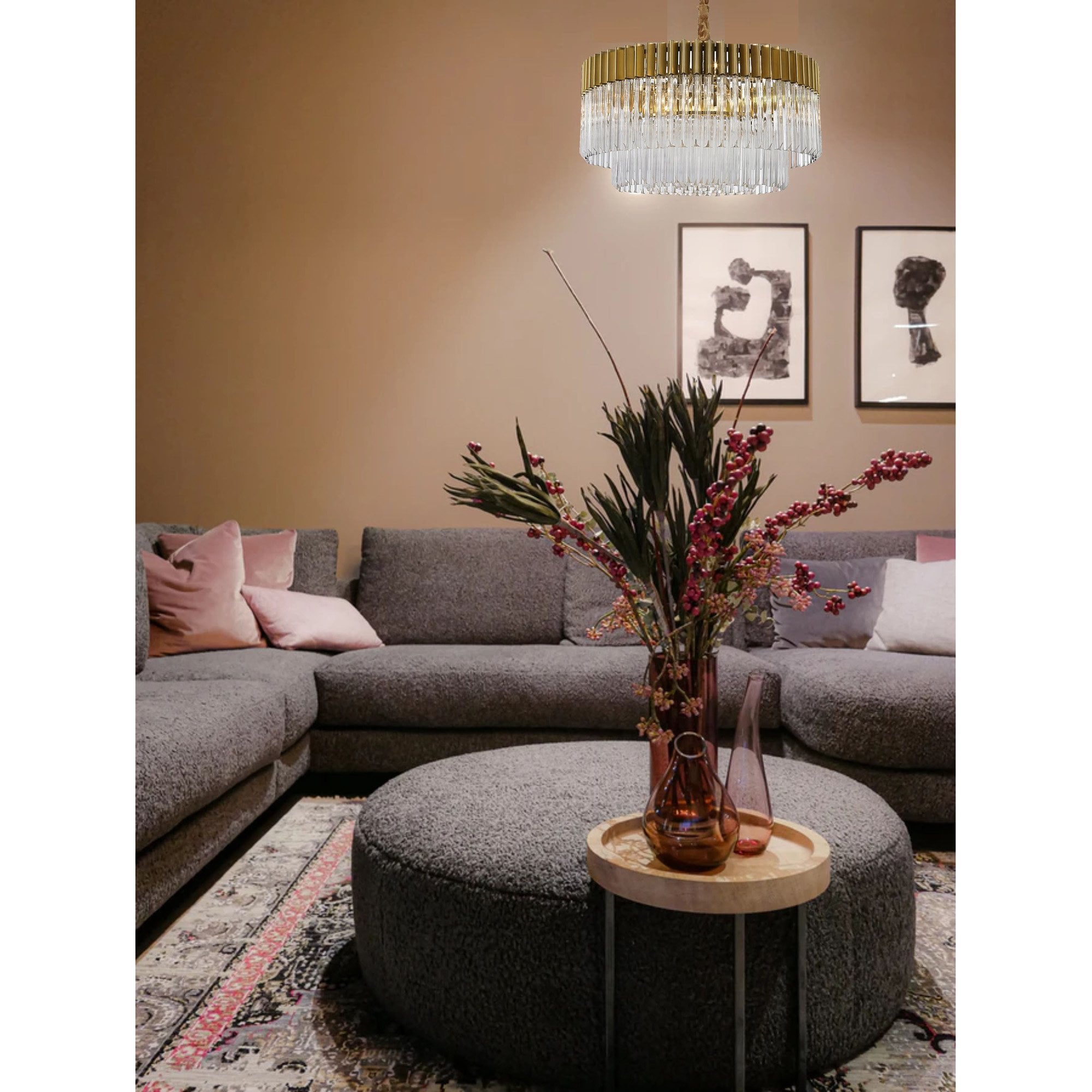 NL73499 Vienna Pendant Round 12 Light Brass/Glass