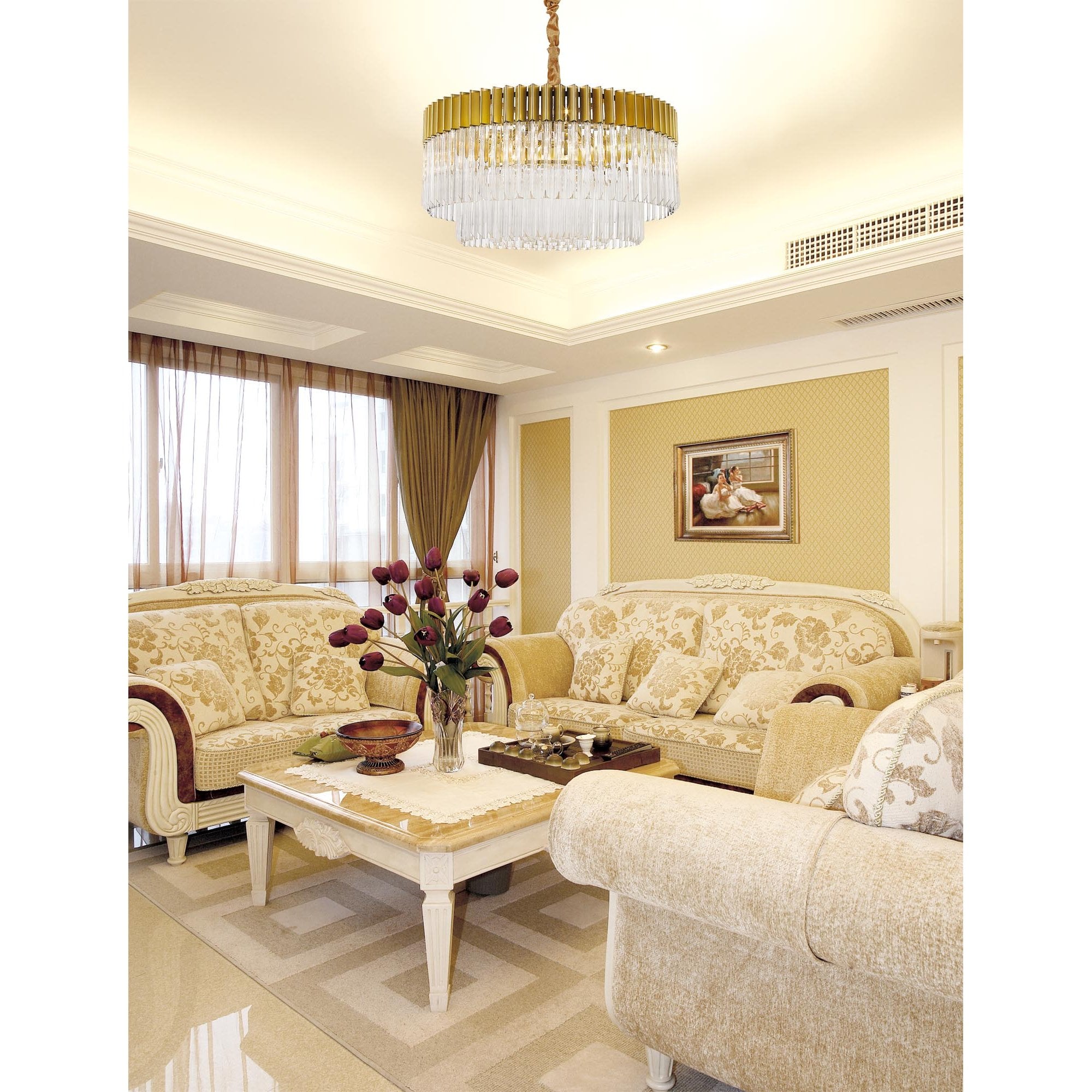 NL73499 Vienna Pendant Round 12 Light Brass/Glass