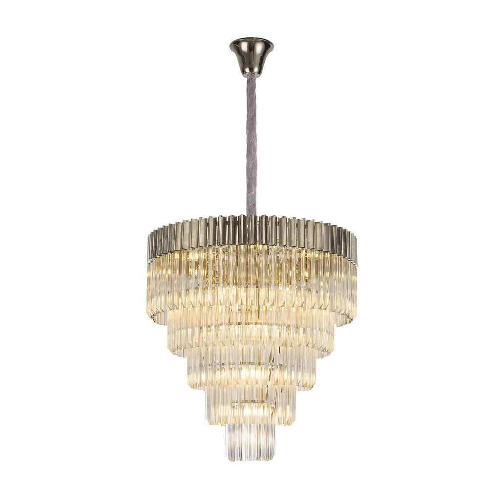 NL73729 Vienna Pendant Round 5 Tier 19 Light Polished Nickel Clear Glass