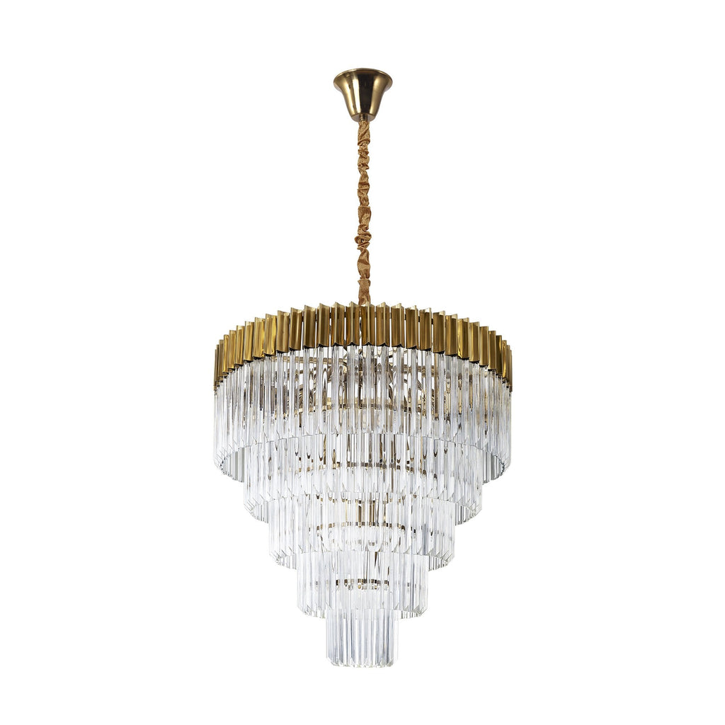 NL82309 Vienna Pendant Round 5 Tier 18 Light Brass/Clear Glass