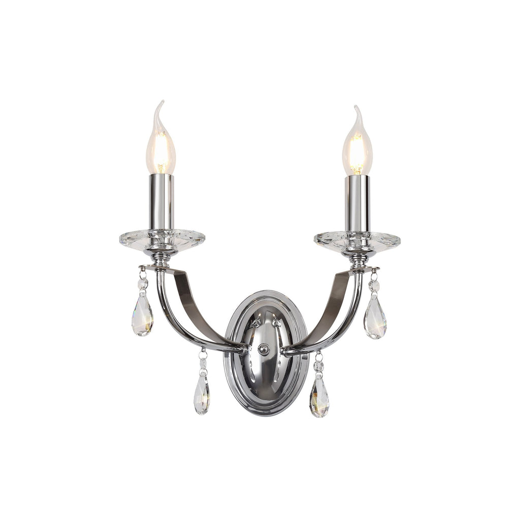 NL74249 Kort Wall Lamp 2 Light Polished Chrome/Satin Nickel/Clear Crystal