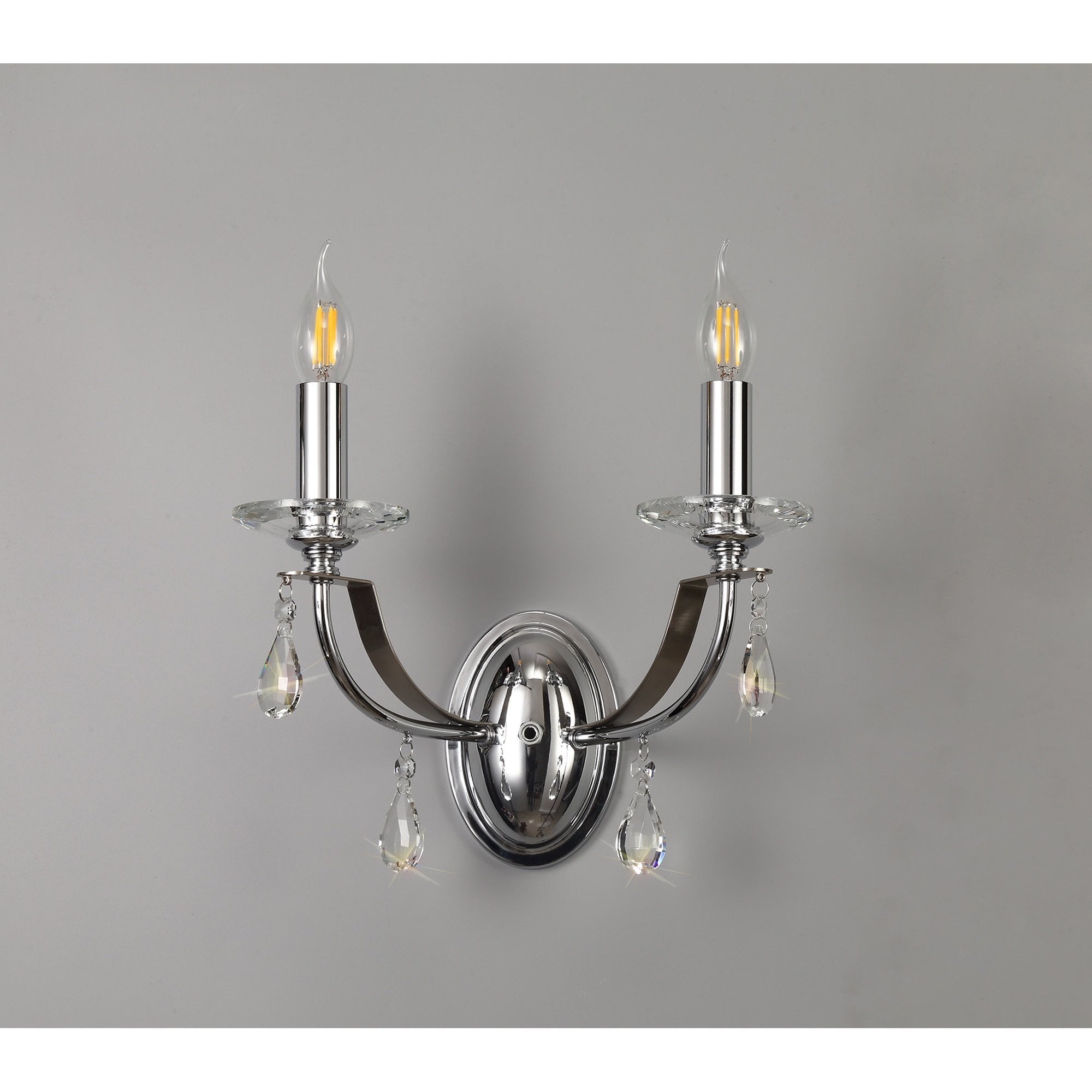 NL74249 Kort Wall Lamp 2 Light Polished Chrome/Satin Nickel/Clear Crystal