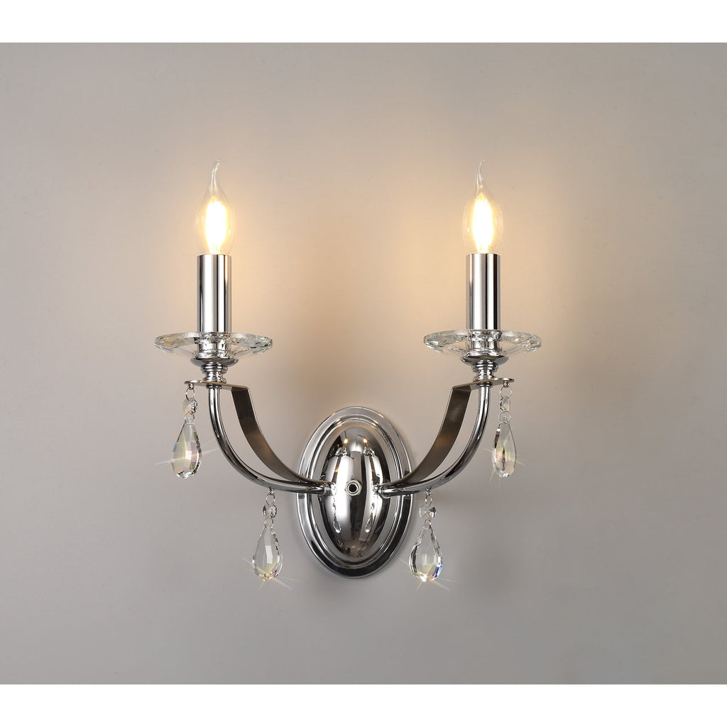 NL74249 Kort Wall Lamp 2 Light Polished Chrome/Satin Nickel/Clear Crystal
