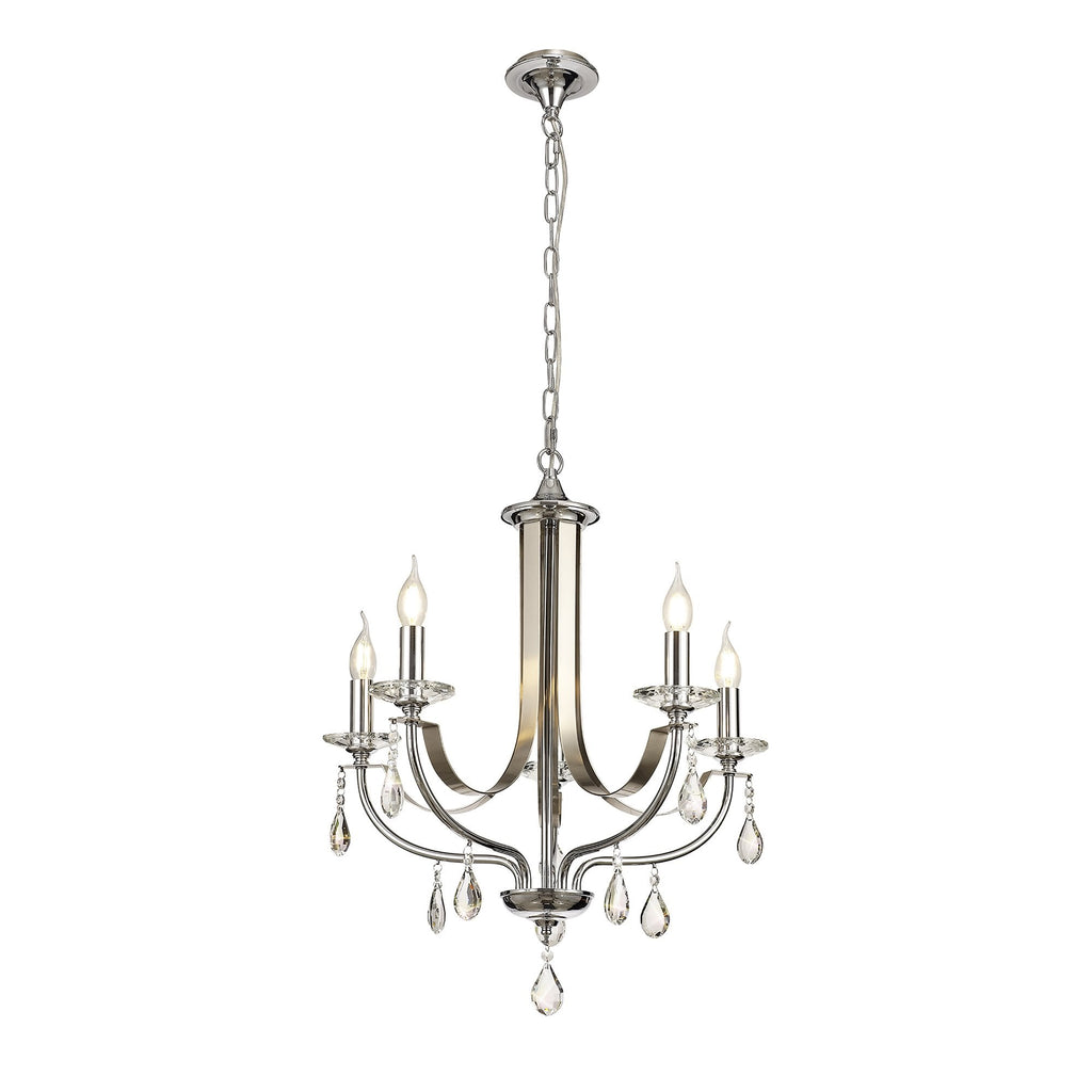 NL74269 Kort Pendant 5 Light Polished Chrome & Satin Nickel/Clear Crystal