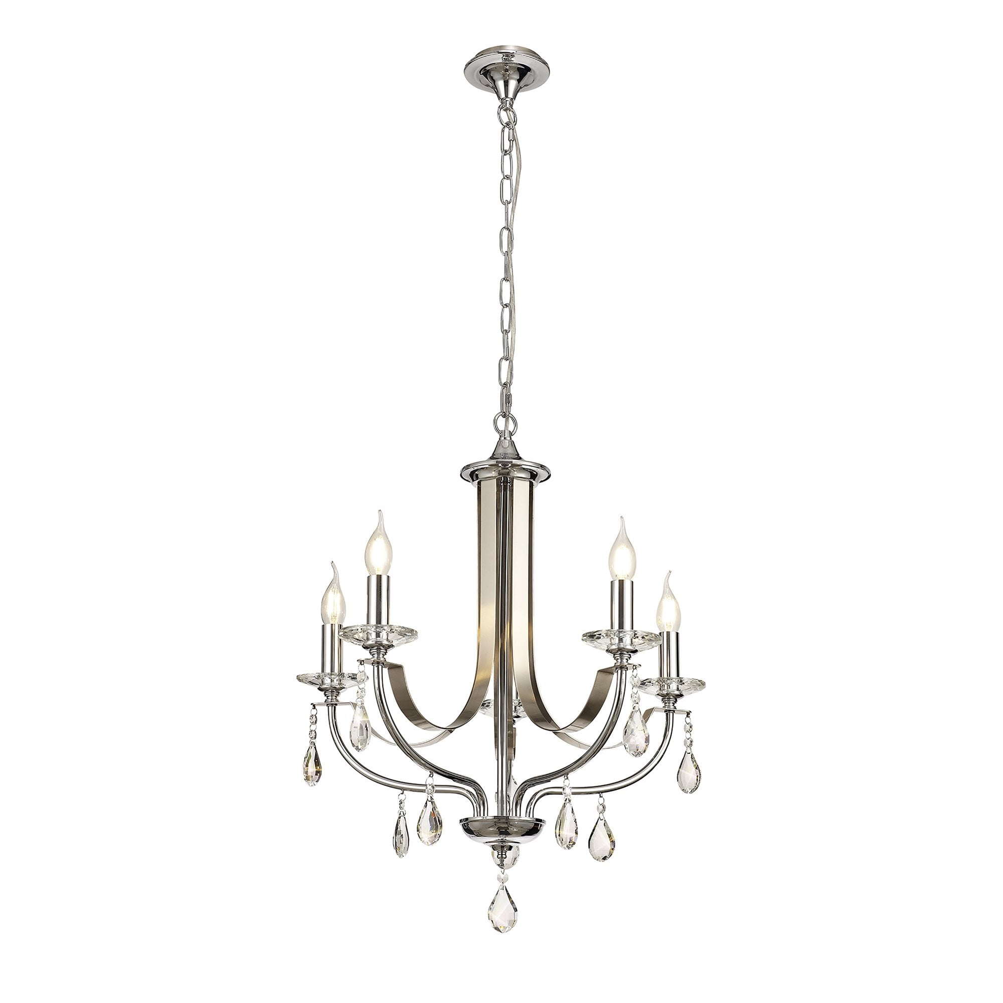 NL74269 Kort Pendant 5 Light Polished Chrome & Satin Nickel/Clear Crystal