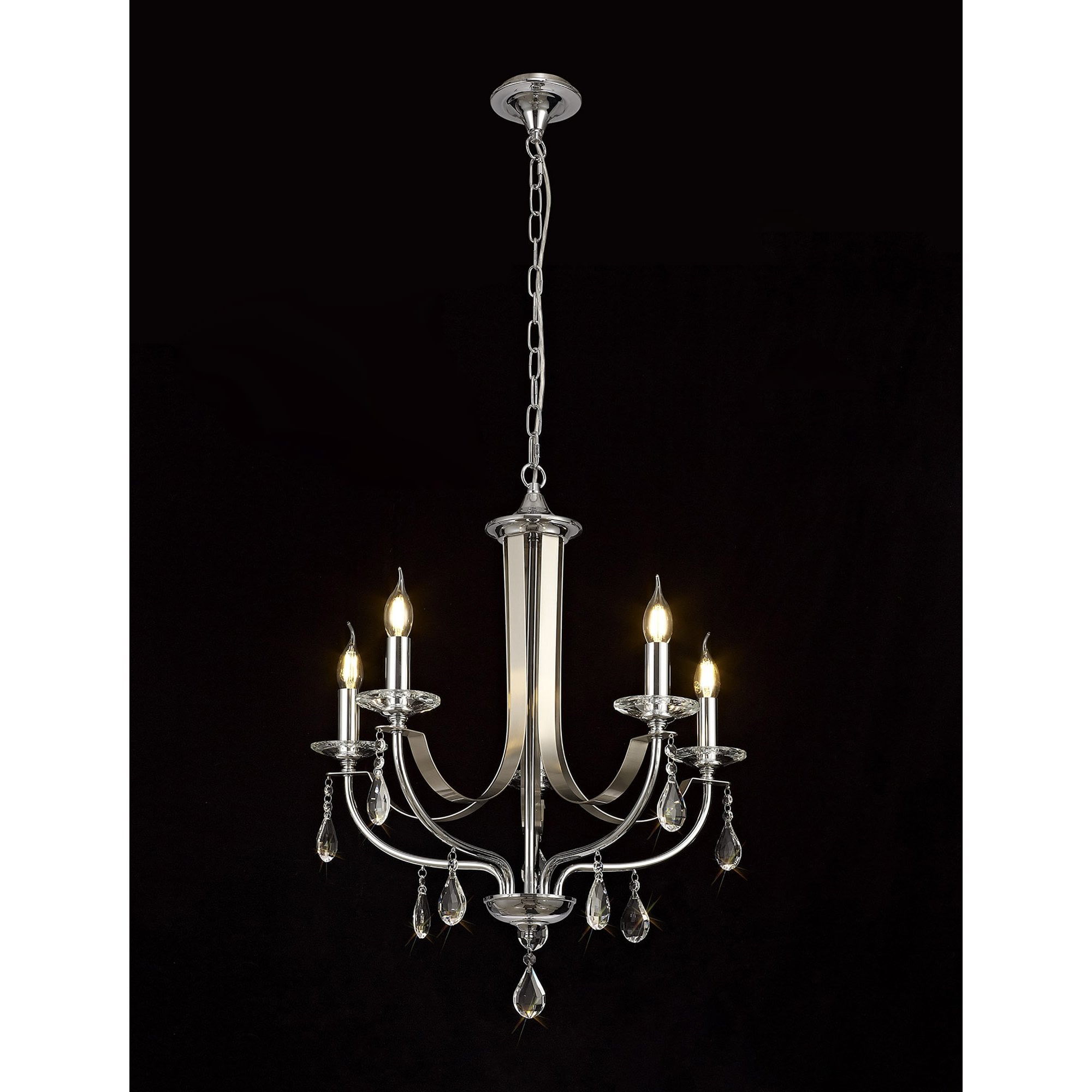 NL74269 Kort Pendant 5 Light Polished Chrome & Satin Nickel/Clear Crystal