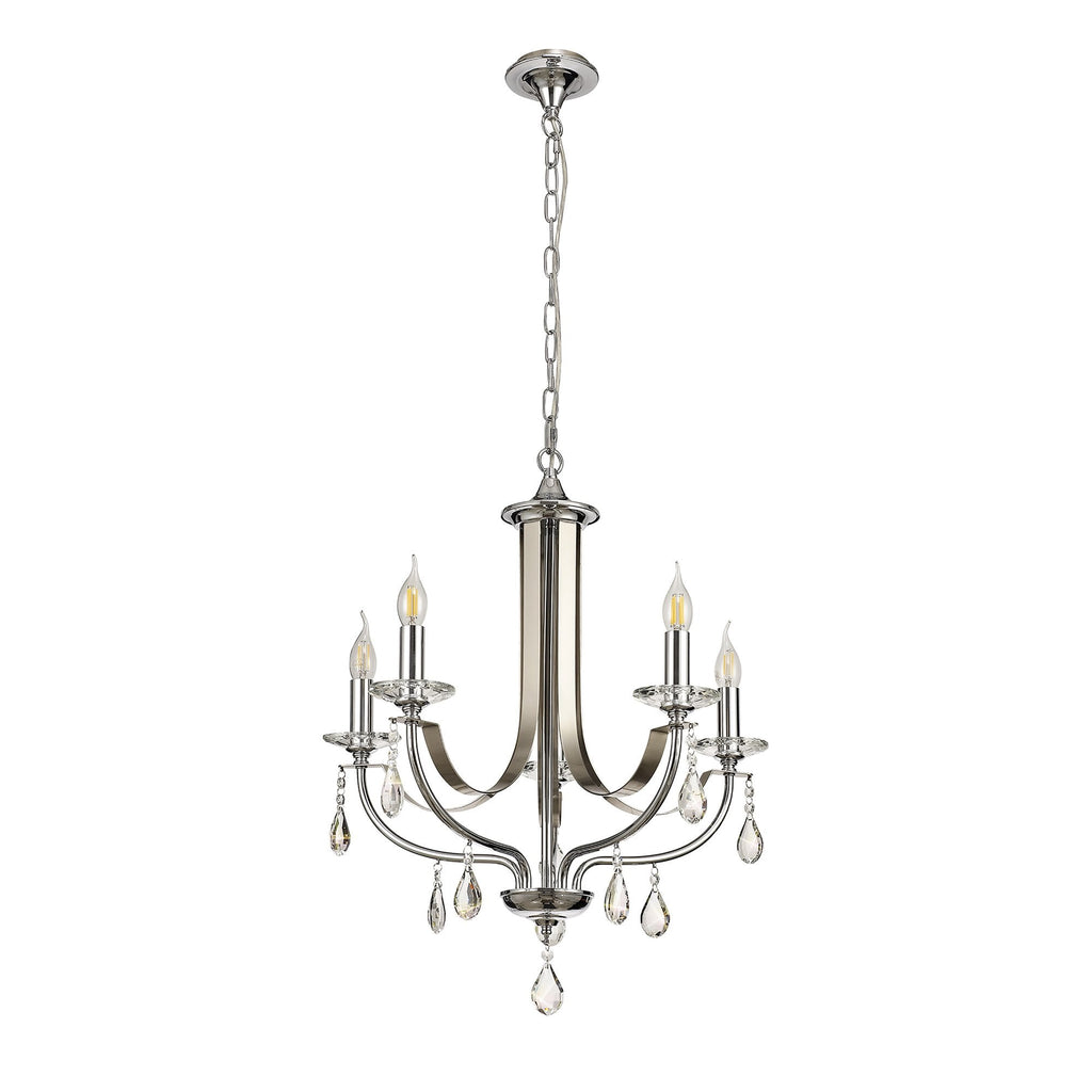 NL74269 Kort Pendant 5 Light Polished Chrome & Satin Nickel/Clear Crystal