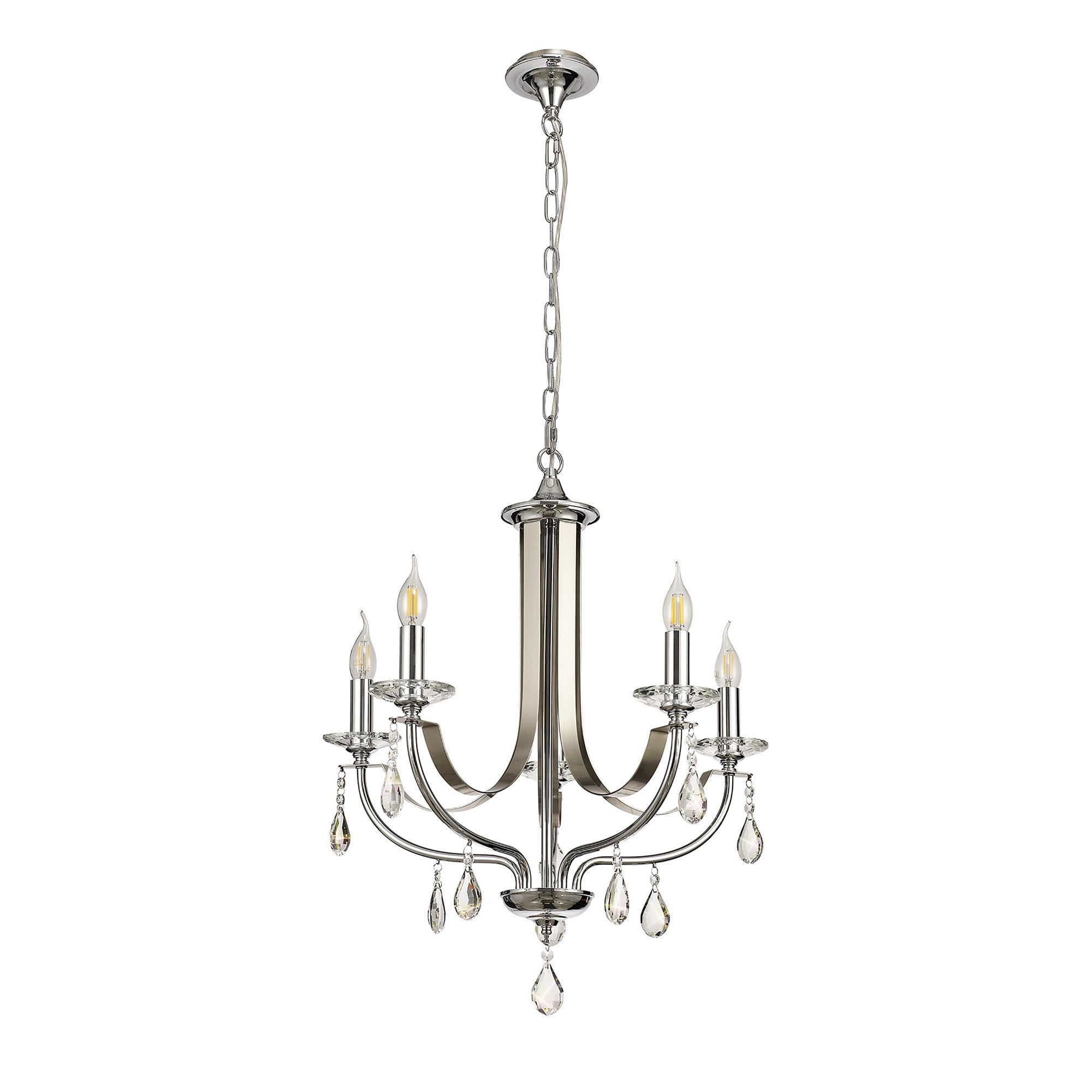 NL74269 Kort Pendant 5 Light Polished Chrome & Satin Nickel/Clear Crystal