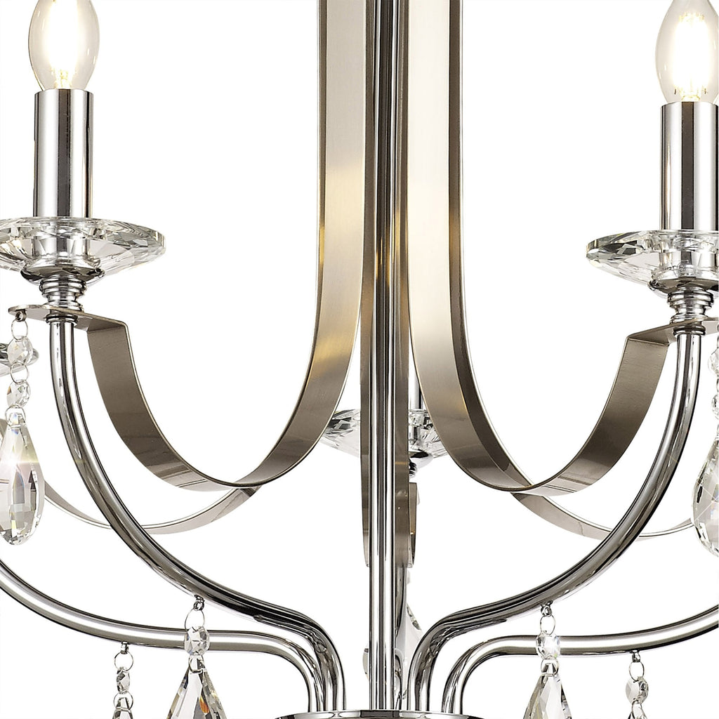 NL74269 Kort Pendant 5 Light Polished Chrome & Satin Nickel/Clear Crystal