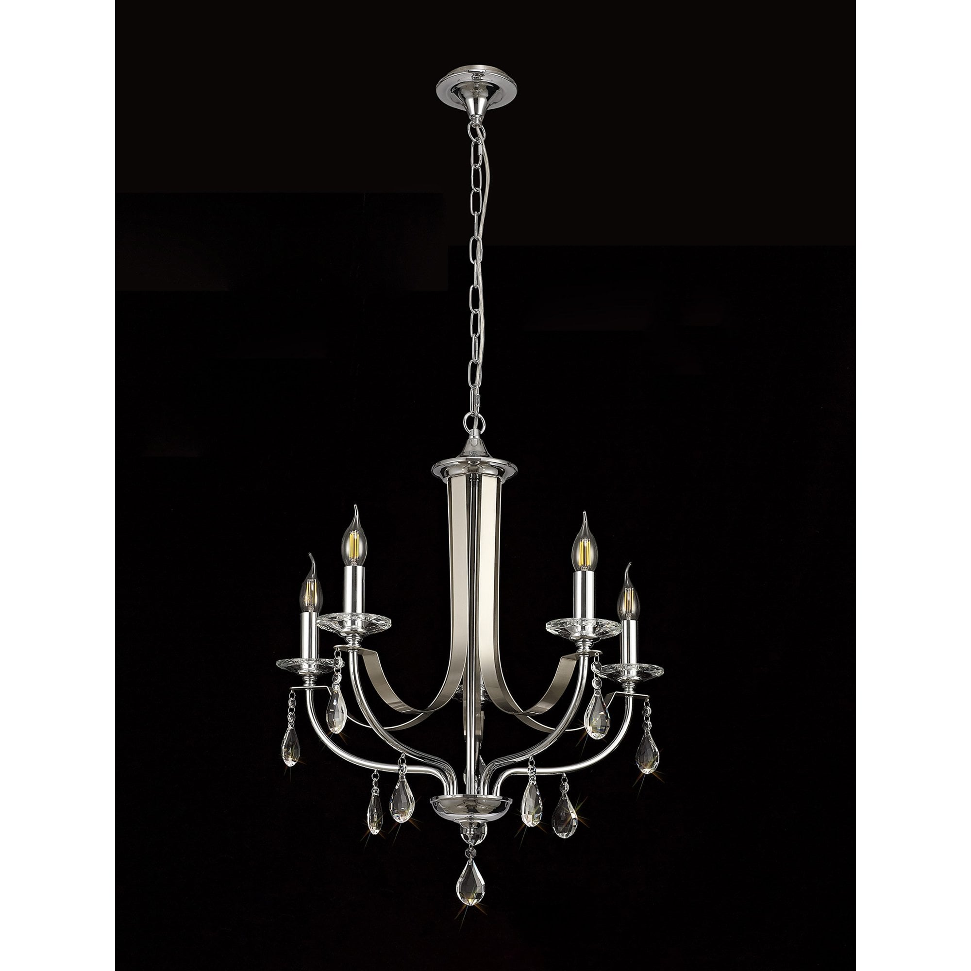 NL74269 Kort Pendant 5 Light Polished Chrome & Satin Nickel/Clear Crystal