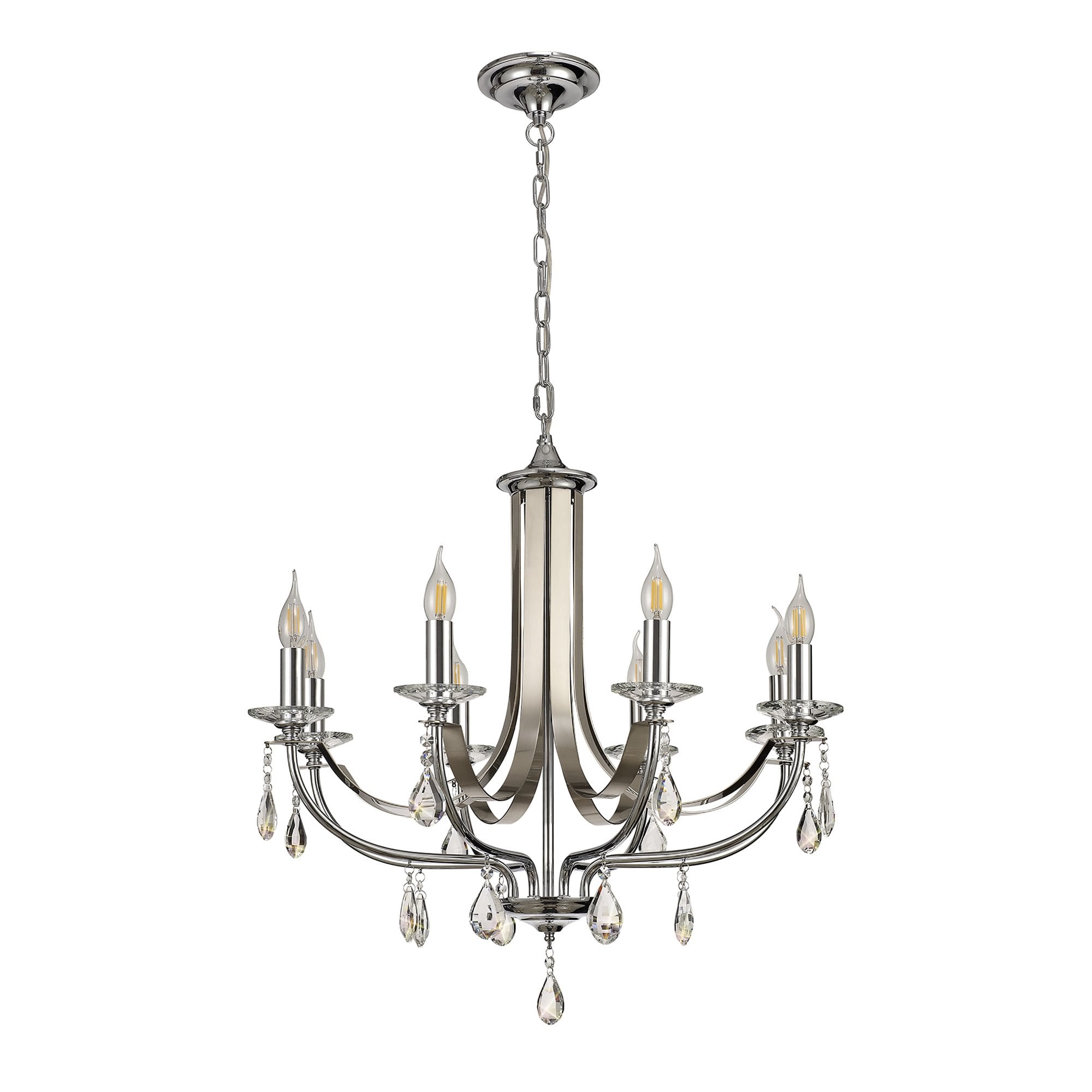 NL74279 Kort Pendant 8 Light Polished Chrome/Satin Nickel/Clear Crystal