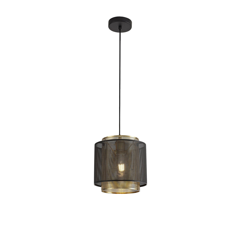 NL76039 Lassie Single Small Pendant 1 Light Adjustable Matt Black/Satin Gold