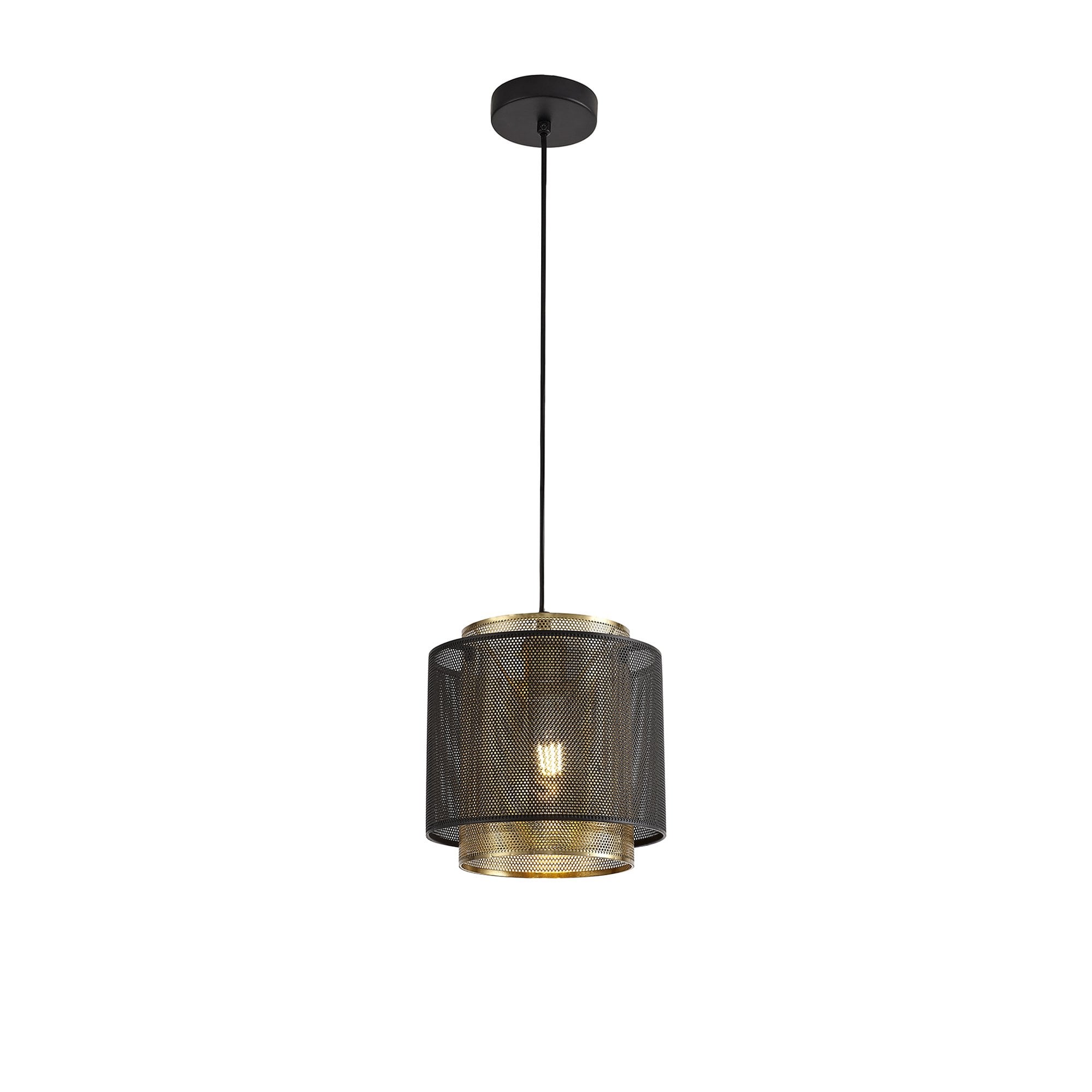 NL76039 Lassie Single Small Pendant 1 Light Adjustable Matt Black/Satin Gold