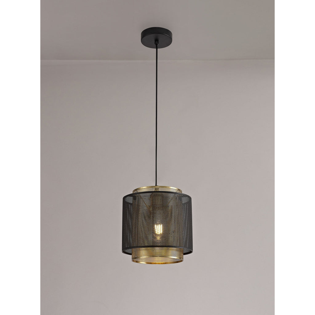 NL76039 Lassie Single Small Pendant 1 Light Adjustable Matt Black/Satin Gold