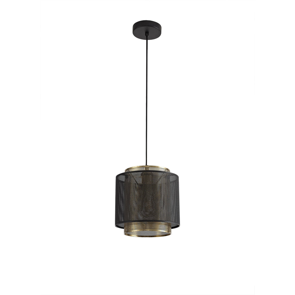 NL76039 Lassie Single Small Pendant 1 Light Adjustable Matt Black/Satin Gold