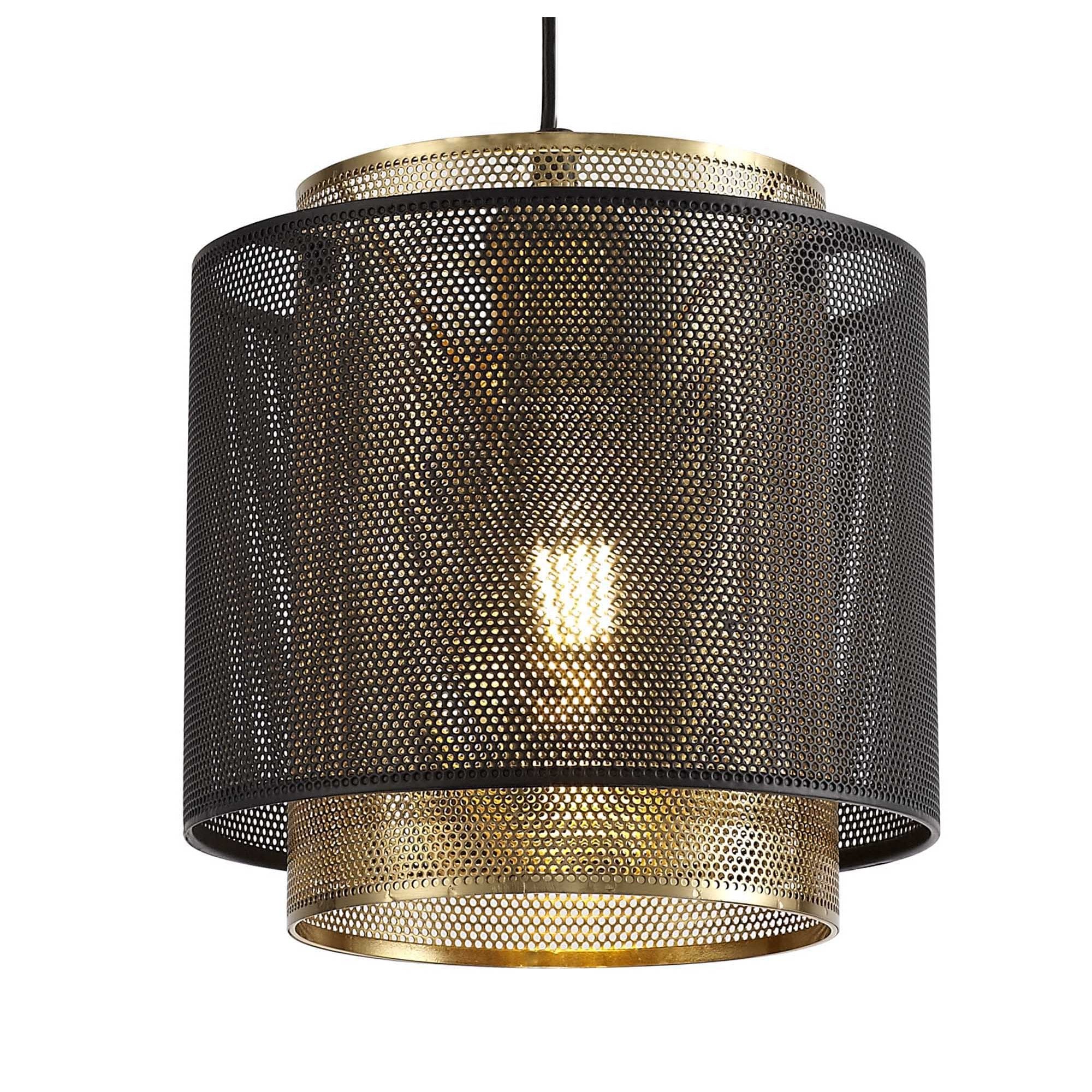 NL76039 Lassie Single Small Pendant 1 Light Adjustable Matt Black/Satin Gold