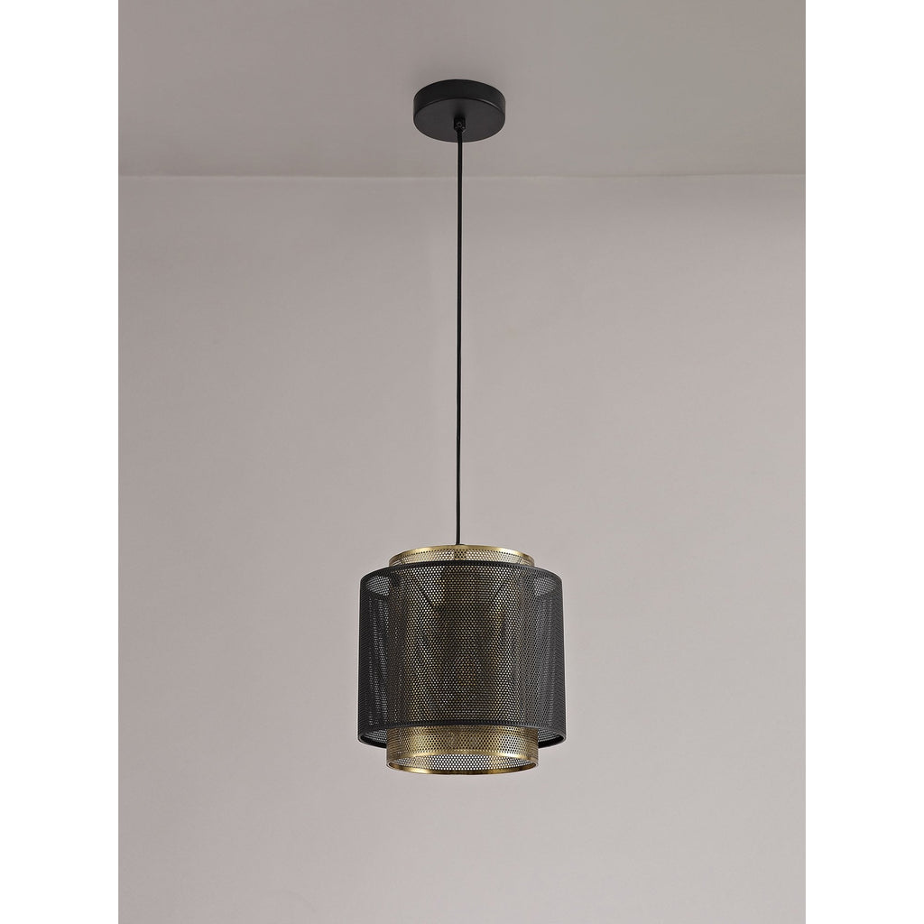 NL76039 Lassie Single Small Pendant 1 Light Adjustable Matt Black/Satin Gold