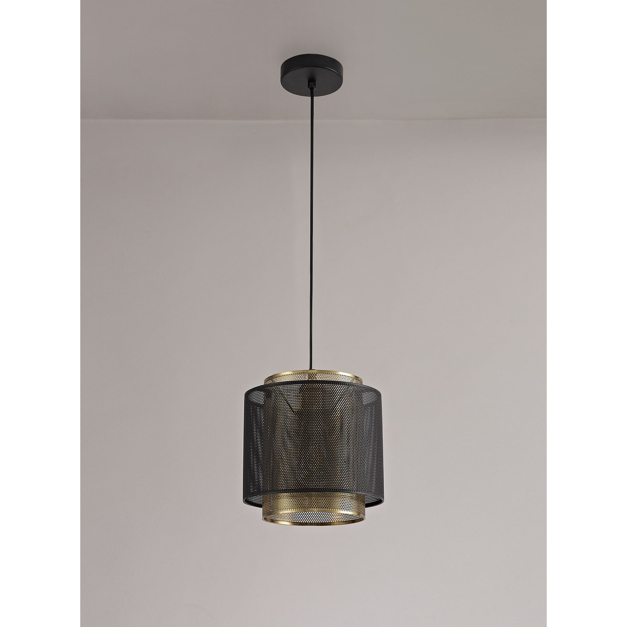 NL76039 Lassie Single Small Pendant 1 Light Adjustable Matt Black/Satin Gold