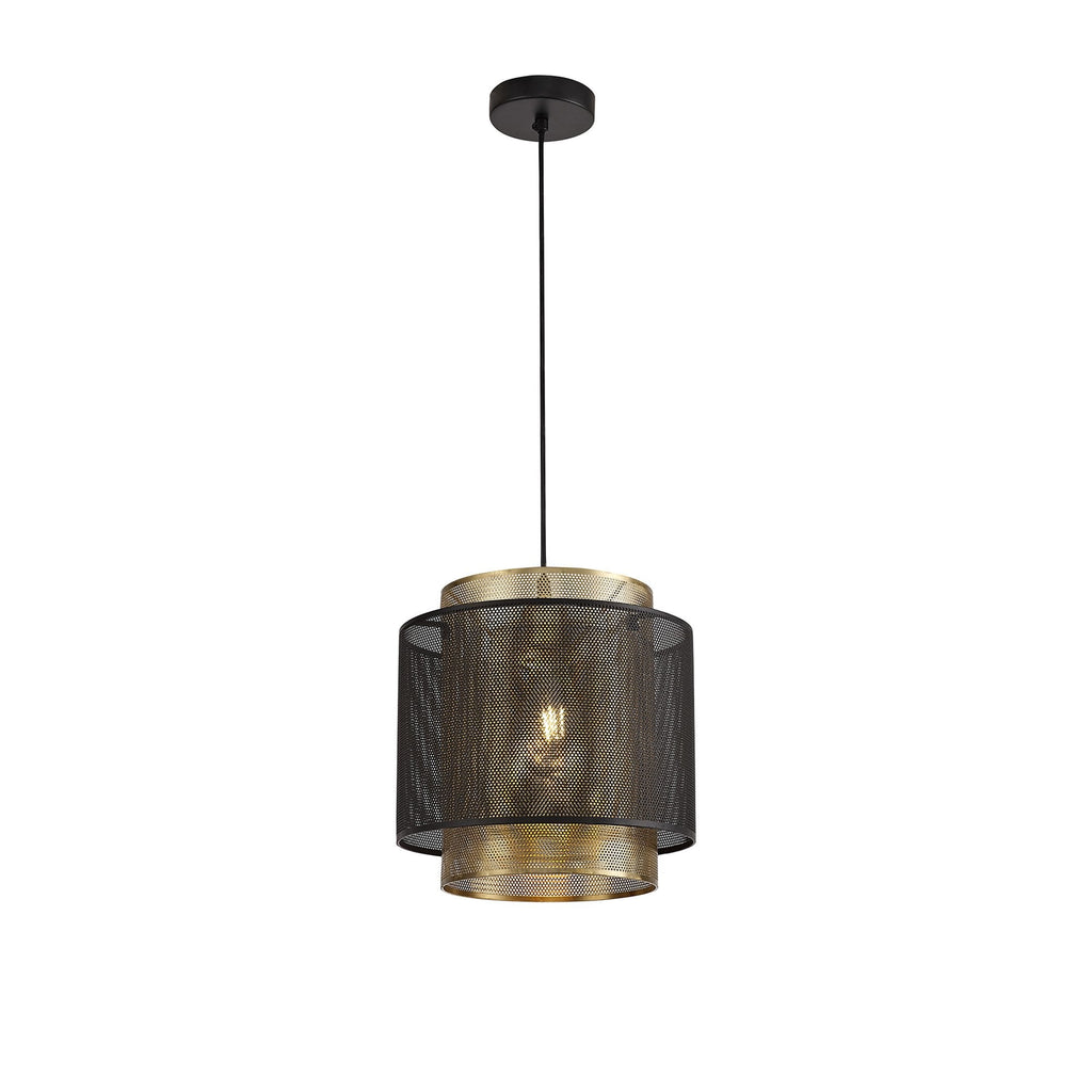 NL76049 Lassie Single Large Pendant 1 Light Adjustable Matt Black/Satin Gold
