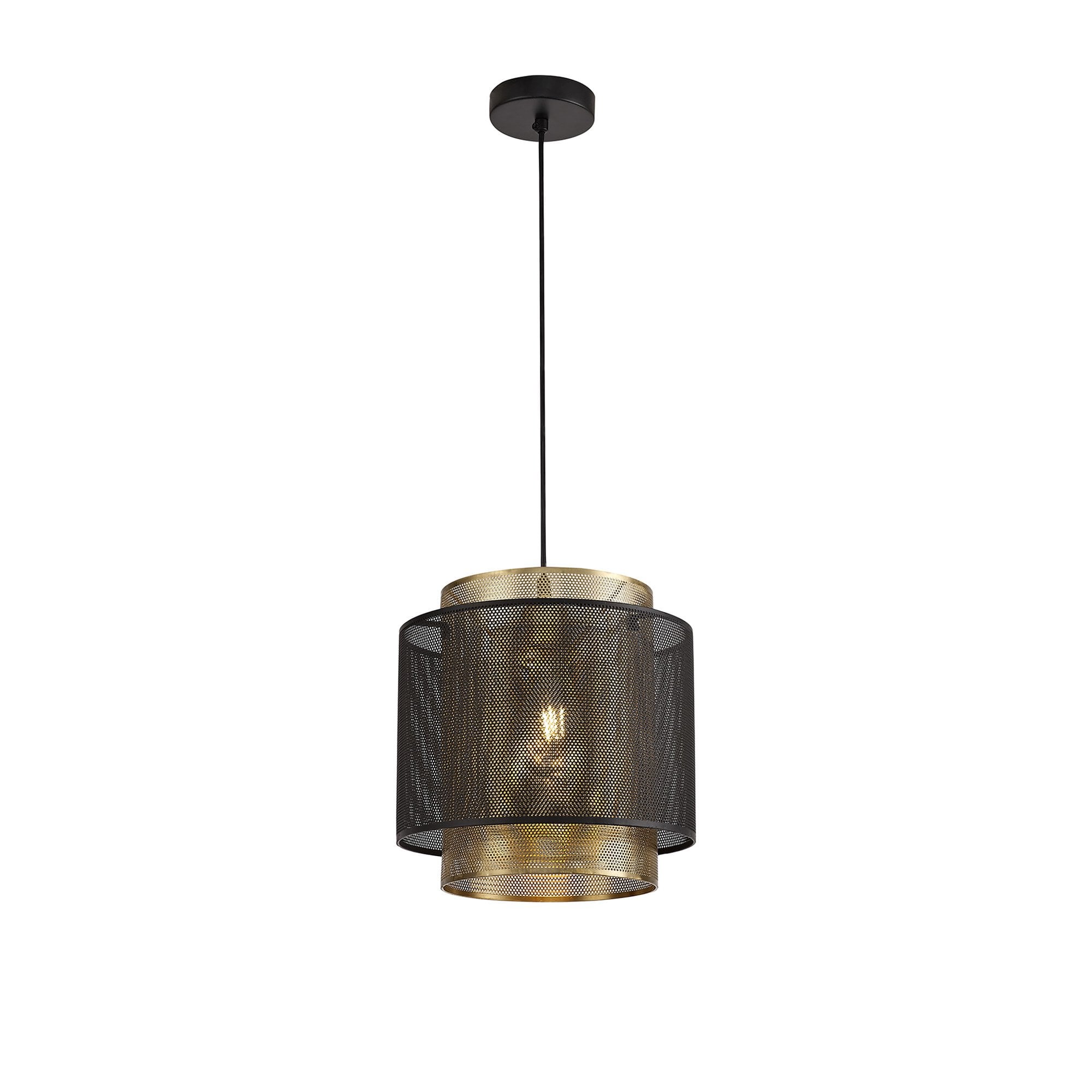 NL76049 Lassie Single Large Pendant 1 Light Adjustable Matt Black/Satin Gold