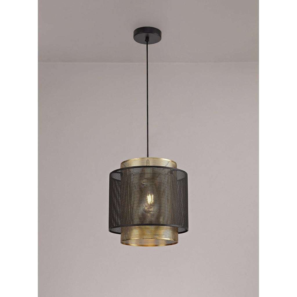 NL76049 Lassie Single Large Pendant 1 Light Adjustable Matt Black/Satin Gold