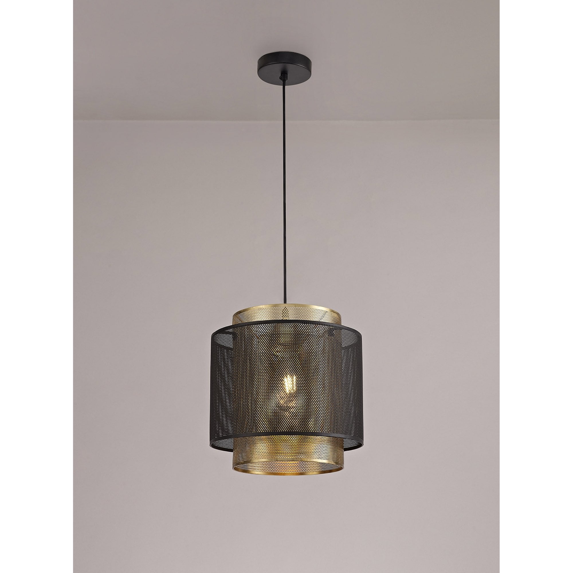 NL76049 Lassie Single Large Pendant 1 Light Adjustable Matt Black/Satin Gold