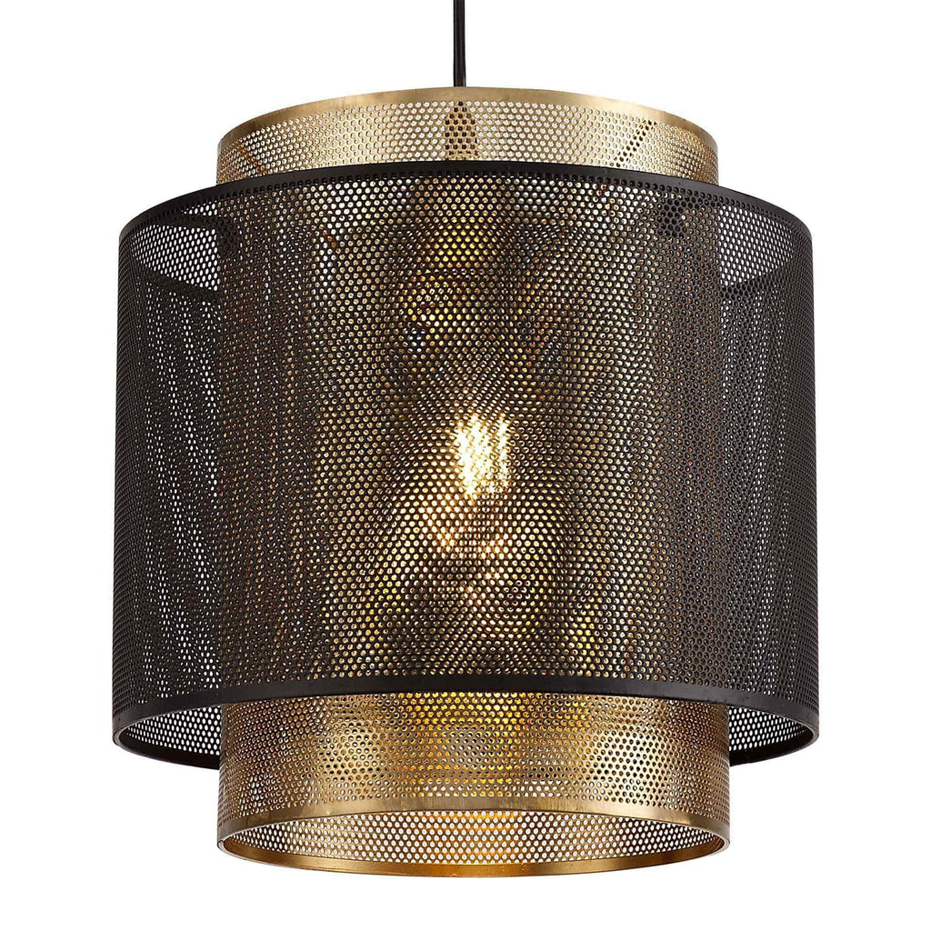 NL76049 Lassie Single Large Pendant 1 Light Adjustable Matt Black/Satin Gold