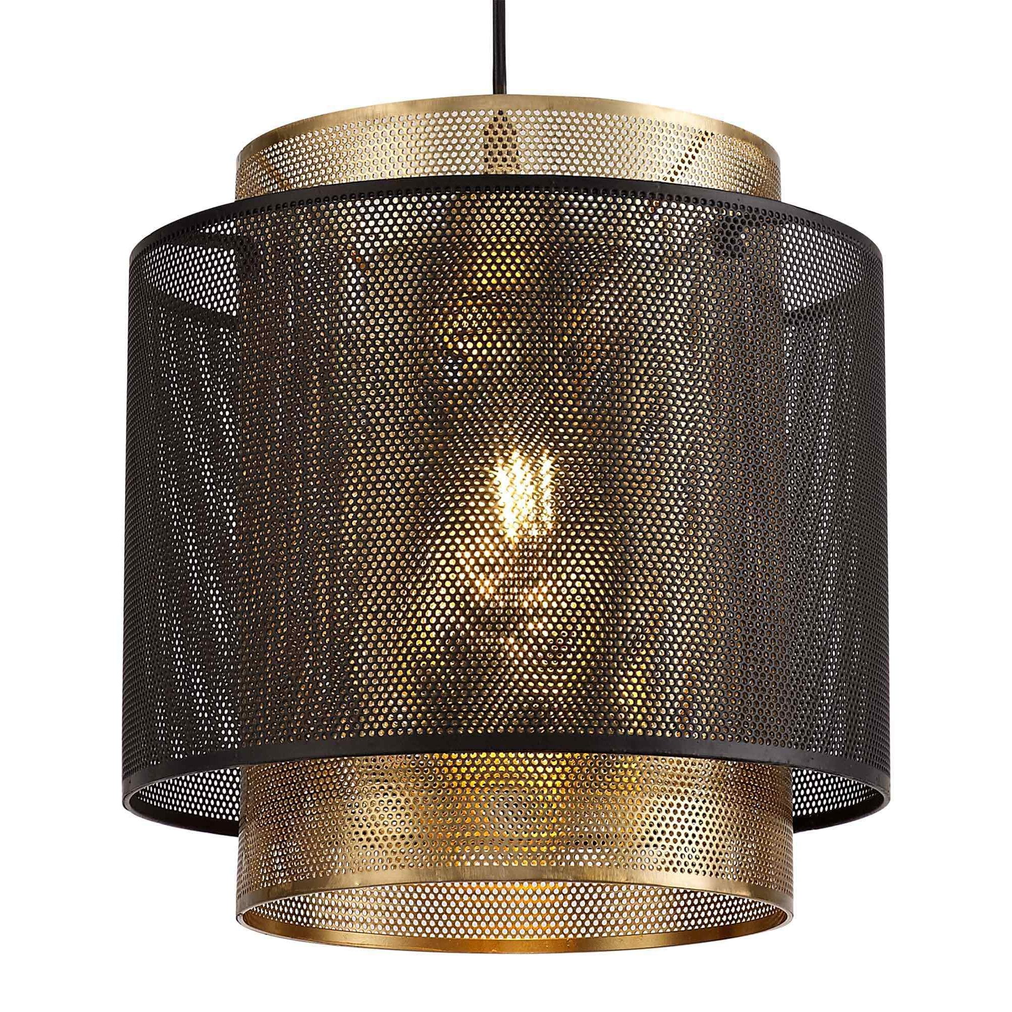 NL76049 Lassie Single Large Pendant 1 Light Adjustable Matt Black/Satin Gold