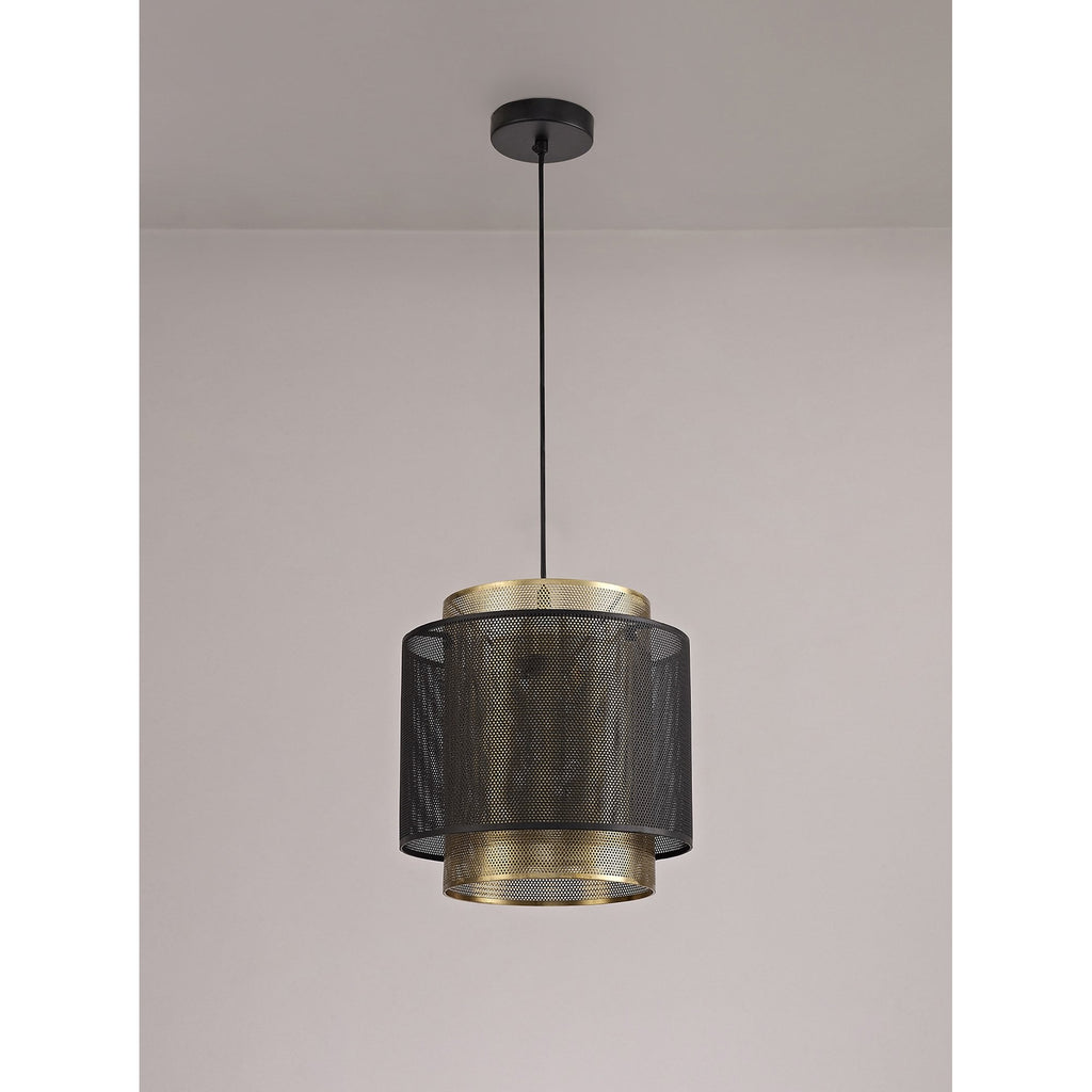 NL76049 Lassie Single Large Pendant 1 Light Adjustable Matt Black/Satin Gold