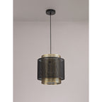 NL76049 Lassie Single Large Pendant 1 Light Adjustable Matt Black/Satin Gold