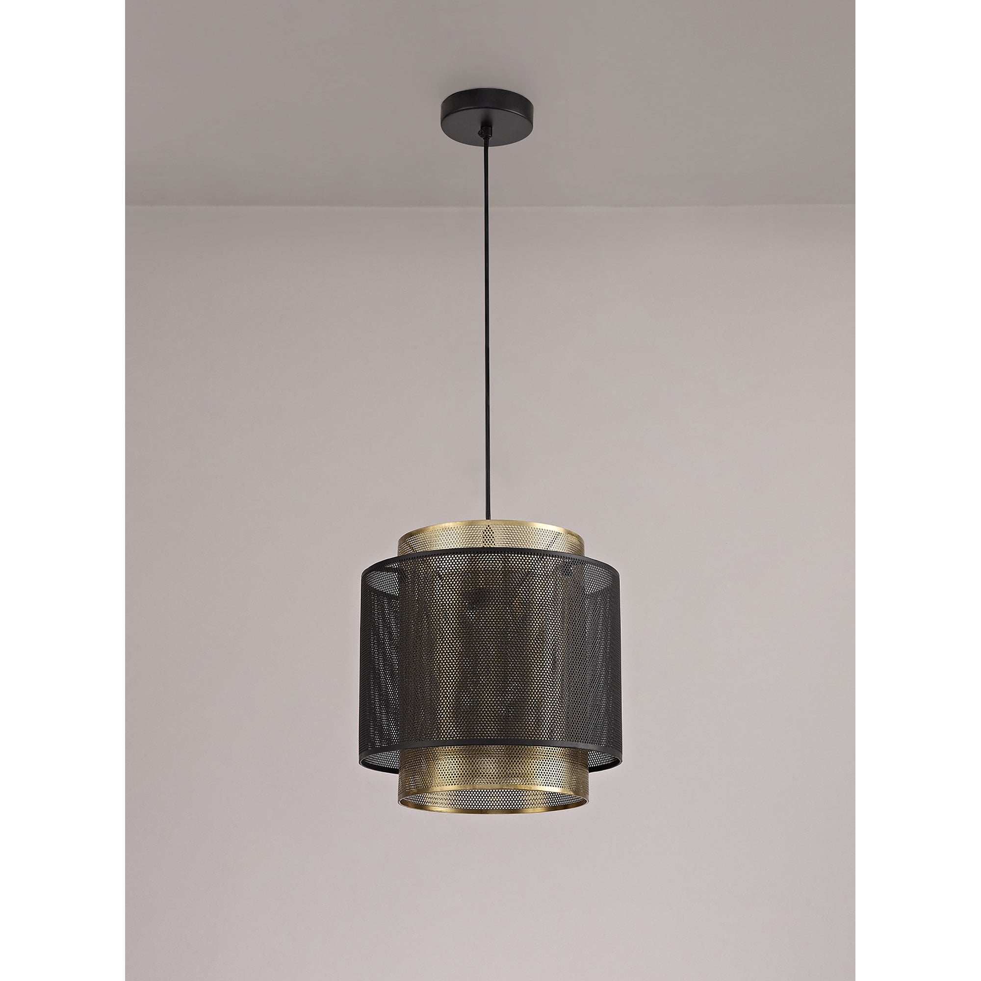 NL76049 Lassie Single Large Pendant 1 Light Adjustable Matt Black/Satin Gold
