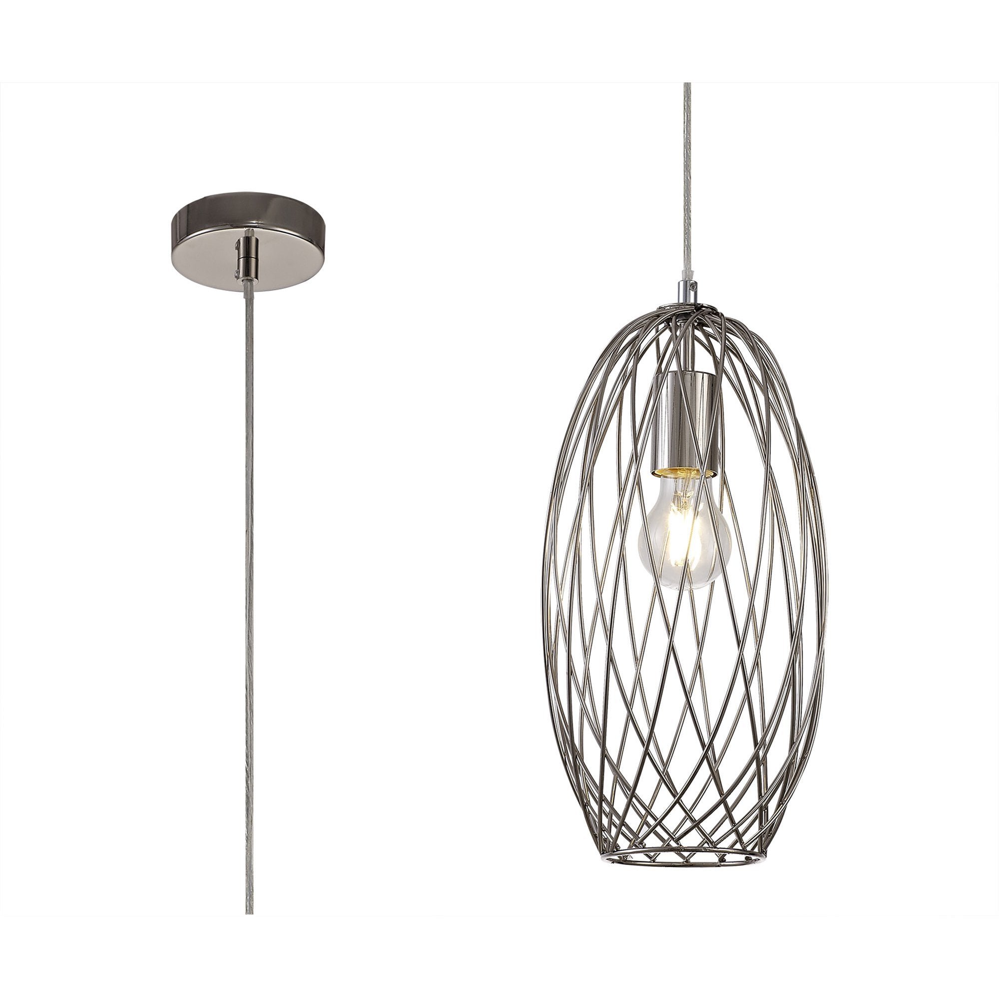 NL71369 Linus Curved Cylinder Pendant 1 Light Polished Nickel