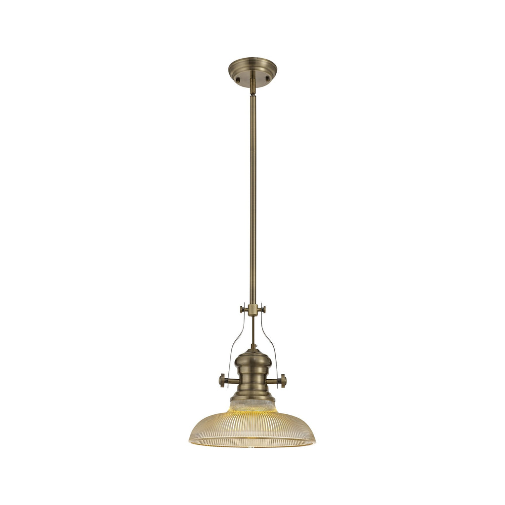 NLK01149 Louis 1 Light Telescopic Pendant With 30cm Round Glass Shade Antique Brass/Amber
