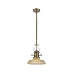 NLK01149 Louis 1 Light Telescopic Pendant With 30cm Round Glass Shade Antique Brass/Amber