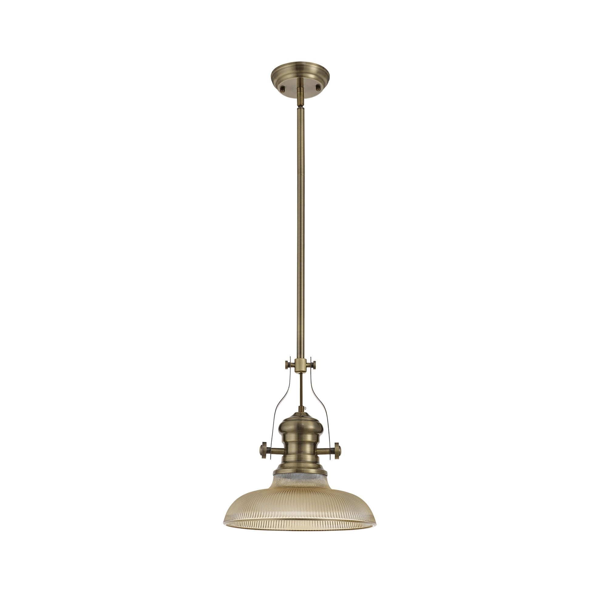 NLK01149 Louis 1 Light Telescopic Pendant With 30cm Round Glass Shade Antique Brass/Amber