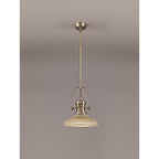 NLK01149 Louis 1 Light Telescopic Pendant With 30cm Round Glass Shade Antique Brass/Amber