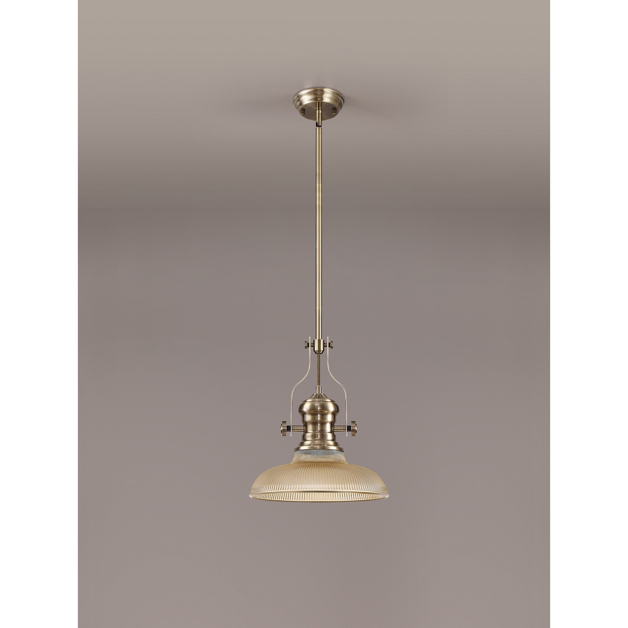 NLK01149 Louis 1 Light Telescopic Pendant With 30cm Round Glass Shade Antique Brass/Amber