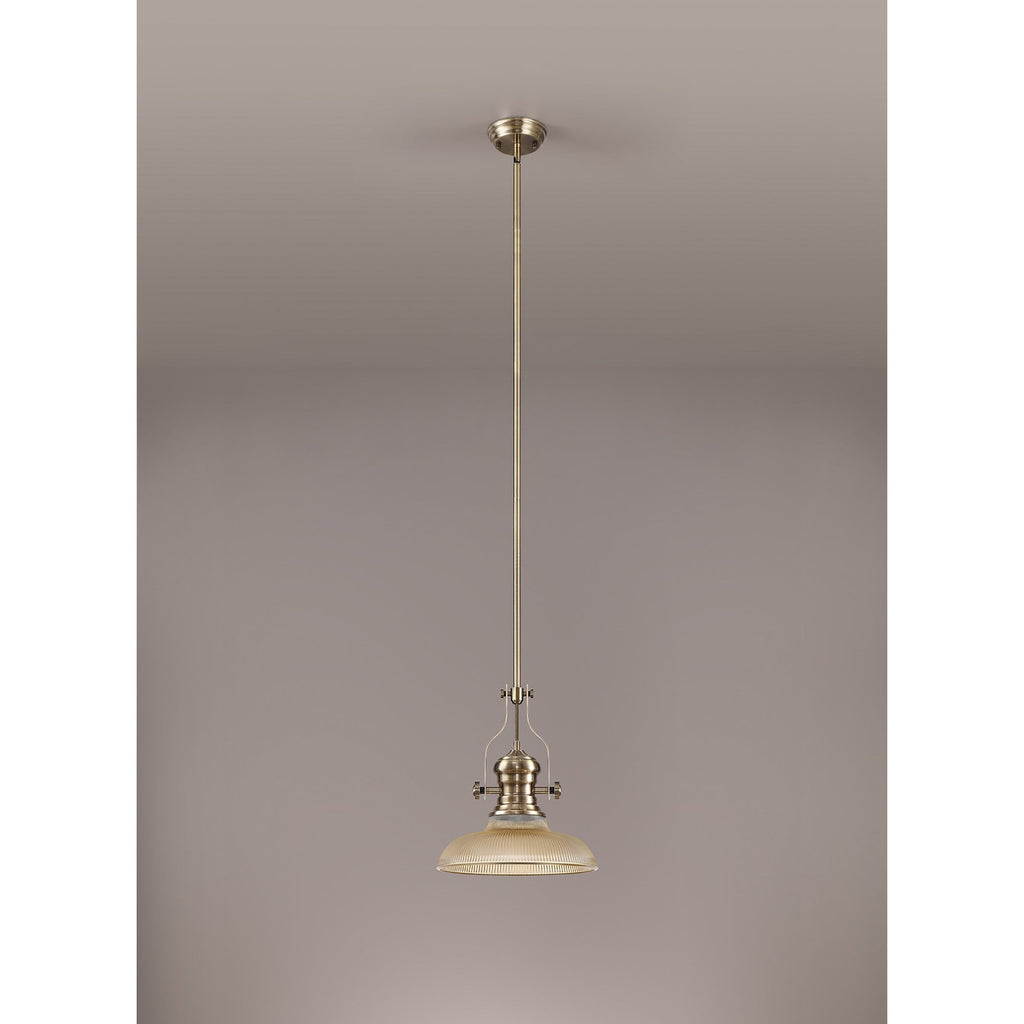 NLK01149 Louis 1 Light Telescopic Pendant With 30cm Round Glass Shade Antique Brass/Amber