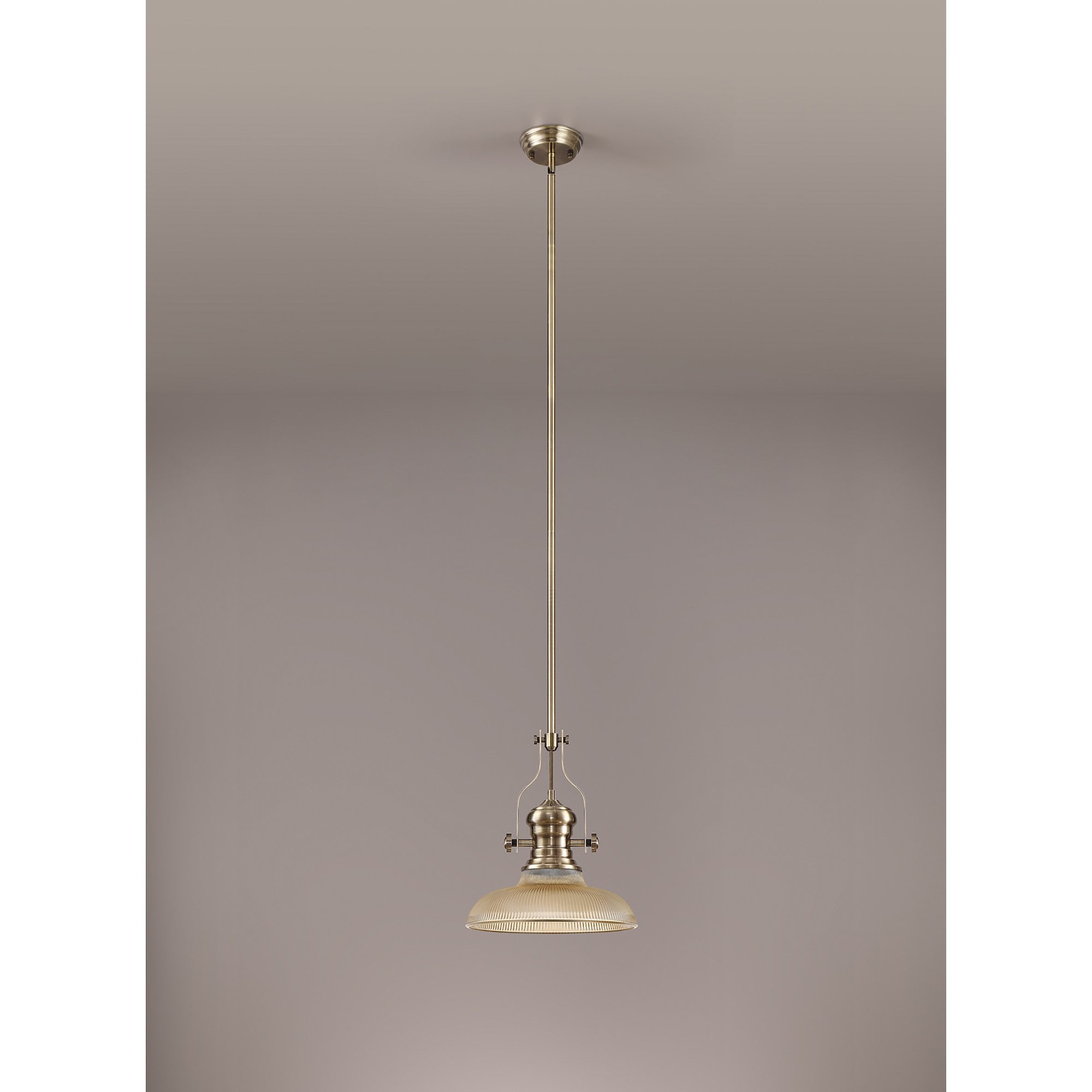 NLK01149 Louis 1 Light Telescopic Pendant With 30cm Round Glass Shade Antique Brass/Amber