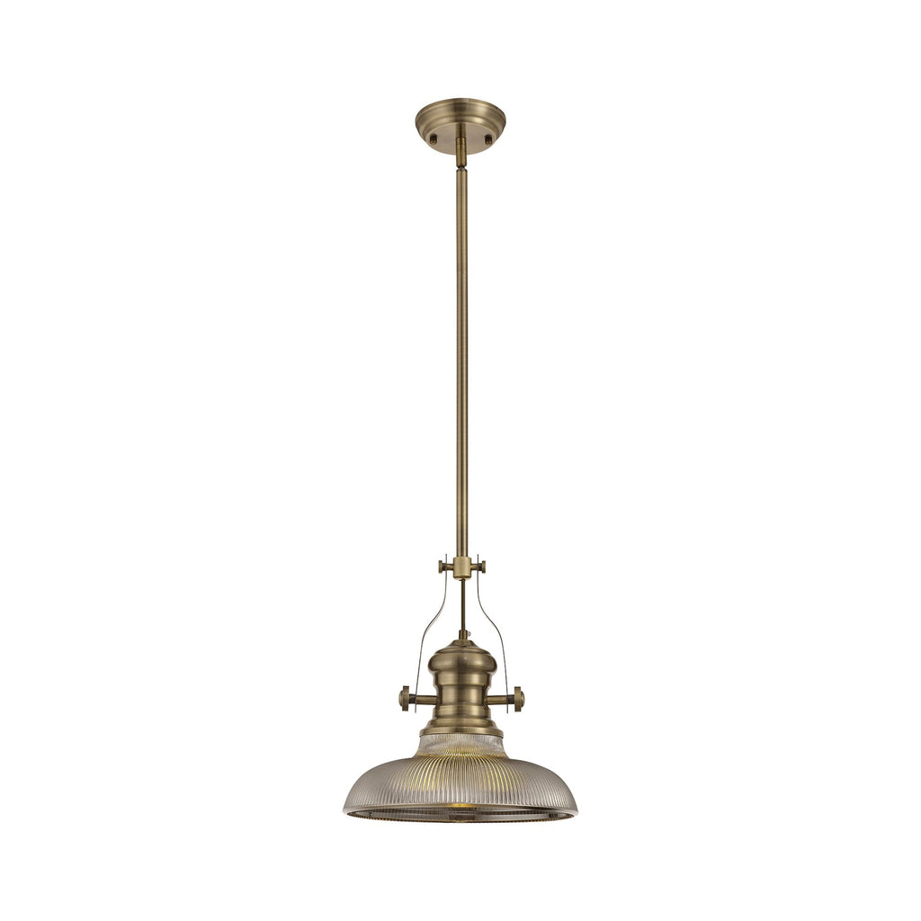 NLK01159 Louis 1 Light Telescopic Pendant With 30cm Round Glass Shade Antique Brass/Smoked