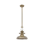 NLK01159 Louis 1 Light Telescopic Pendant With 30cm Round Glass Shade Antique Brass/Smoked
