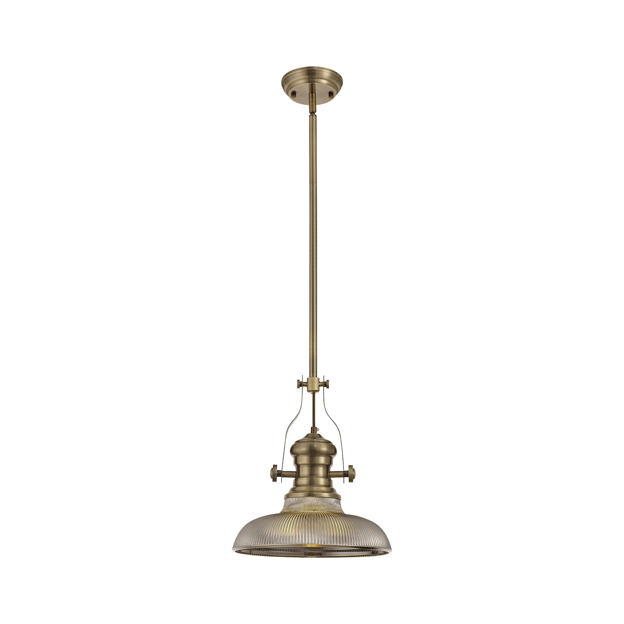 NLK01159 Louis 1 Light Telescopic Pendant With 30cm Round Glass Shade Antique Brass/Smoked