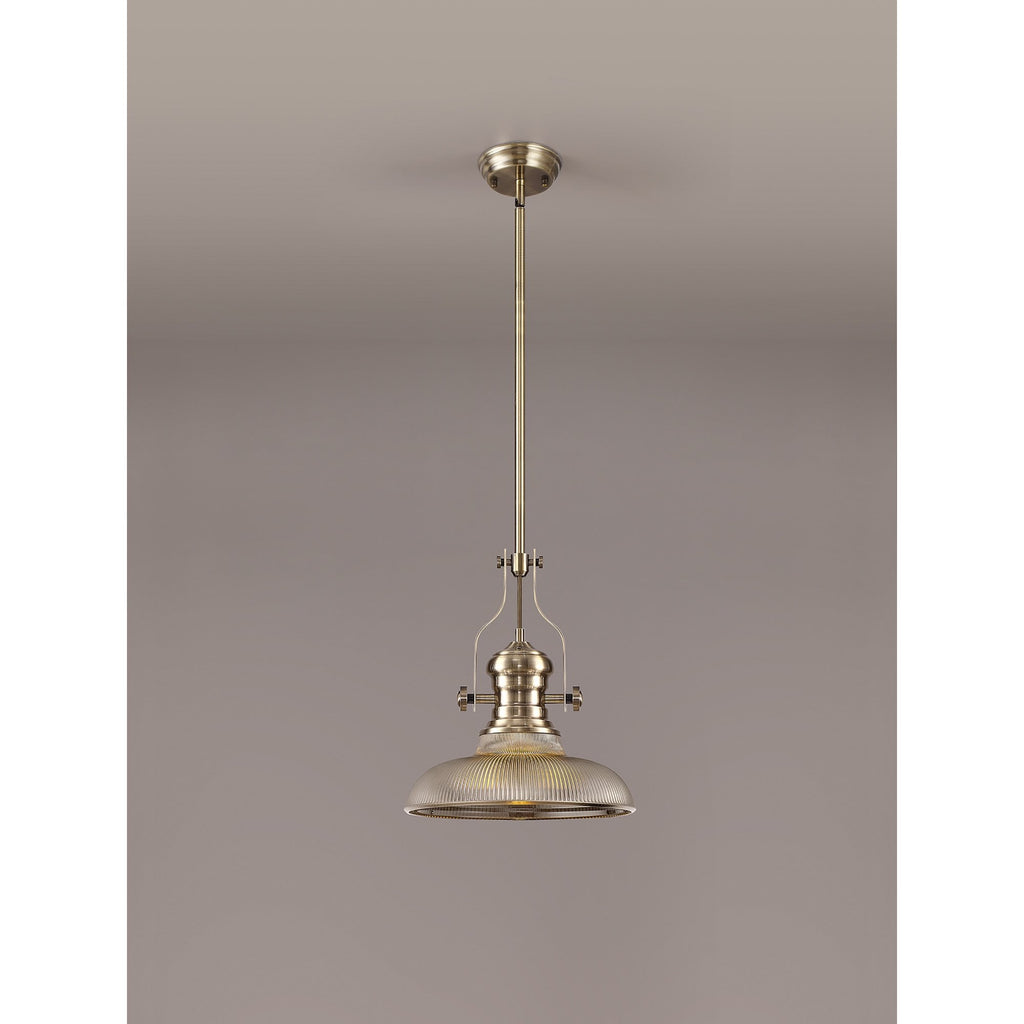 NLK01159 Louis 1 Light Telescopic Pendant With 30cm Round Glass Shade Antique Brass/Smoked
